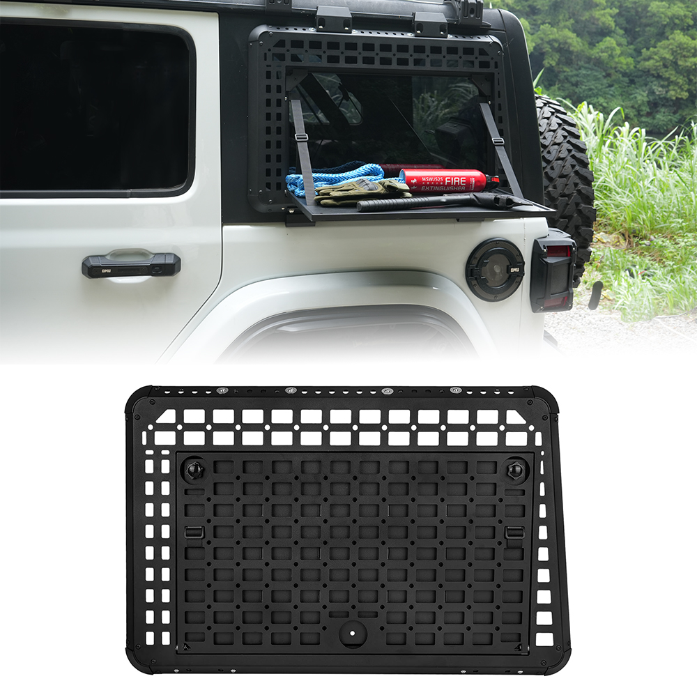 Rear Window Storage MOLLE Panel Flank Kit With Fold Down Stable Worktable for MOLLE Accessories, Tactical Storage Panel Fits Jeep Wrangler JL 4 Doors 2018–2026, Driver Side (Left)