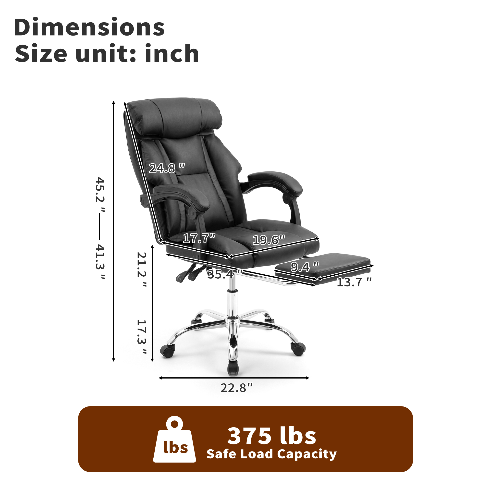 Office Chair Adjustable Height Executive Desk Chair with Foot Rest Comfortable Computer Chair High Back Reclining Gaming Chair Durable Leather Rolling Work Swivel Chairs