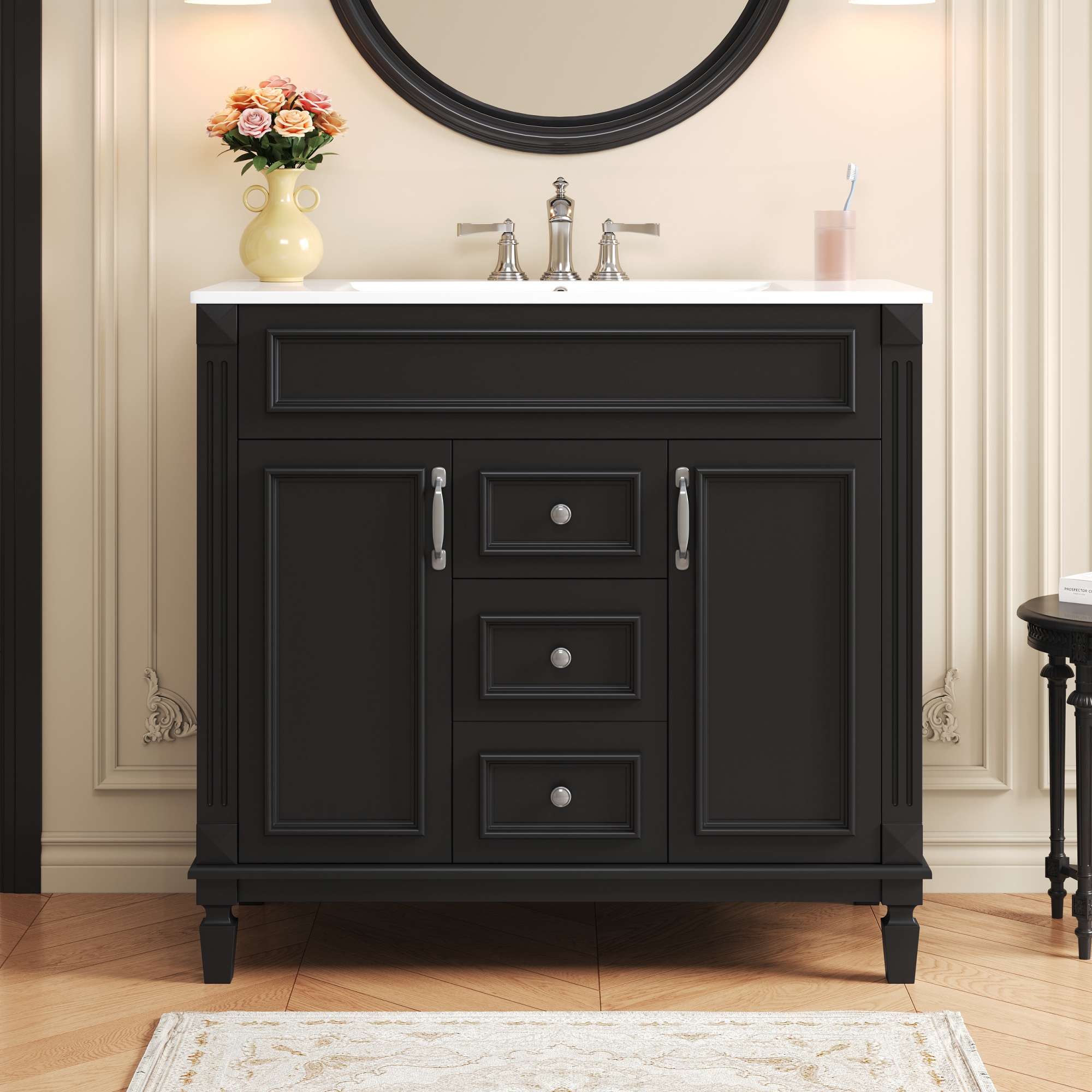 36'' Bathroom Vanity with Top Sink, Modern Bathroom Storage Cabinet with 2 Soft Closing Doors, Single Sink Bathroom Vanity