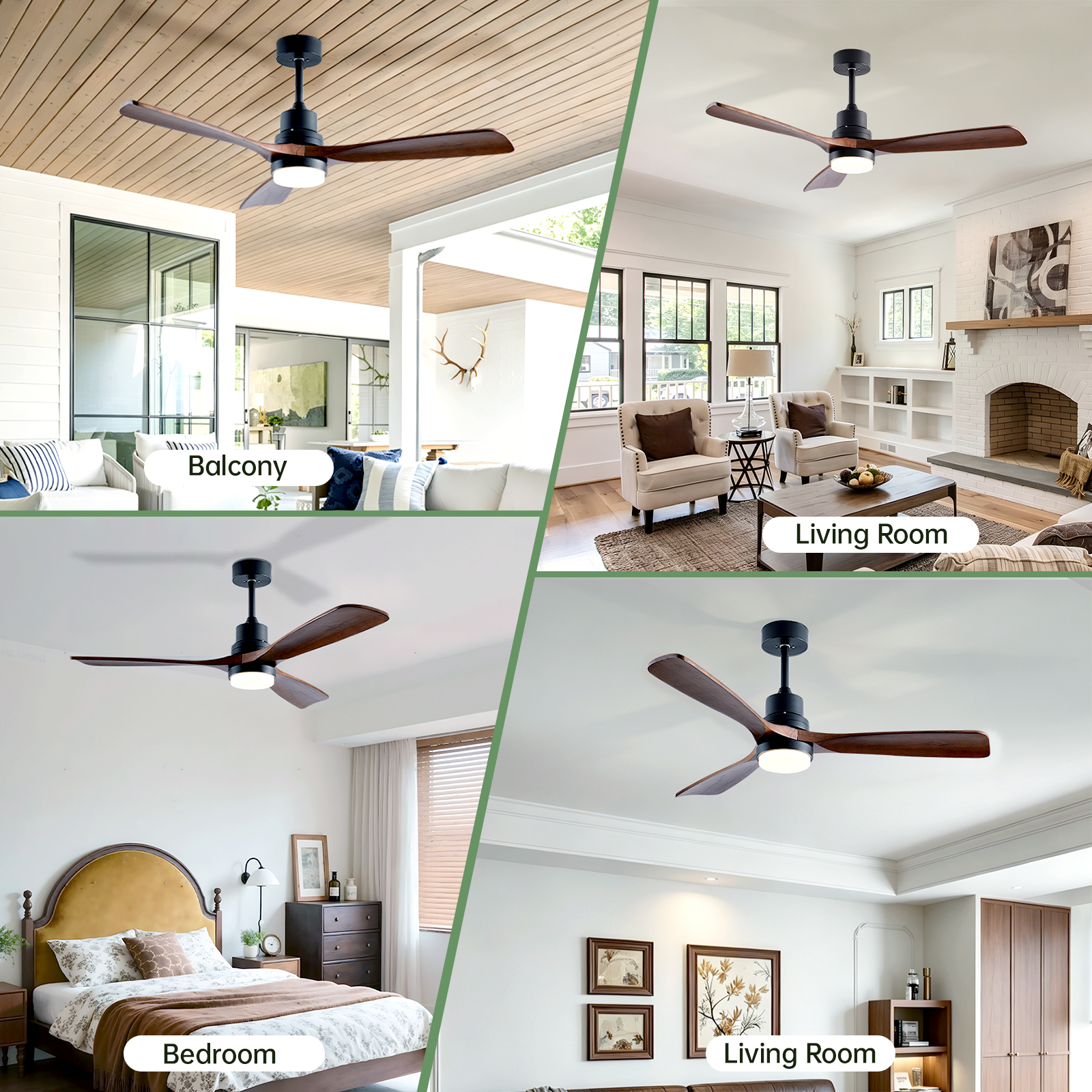 52" Wooden Ceiling Fans with Lighted Remote Control, Indoor Outdoor Wooden Ceiling Fan, Outdoor Modern Ceiling Fan with 3 Fan Blades for Patio, Living Room, Farmhouse, etc (Black + Walnut) — foto 5
