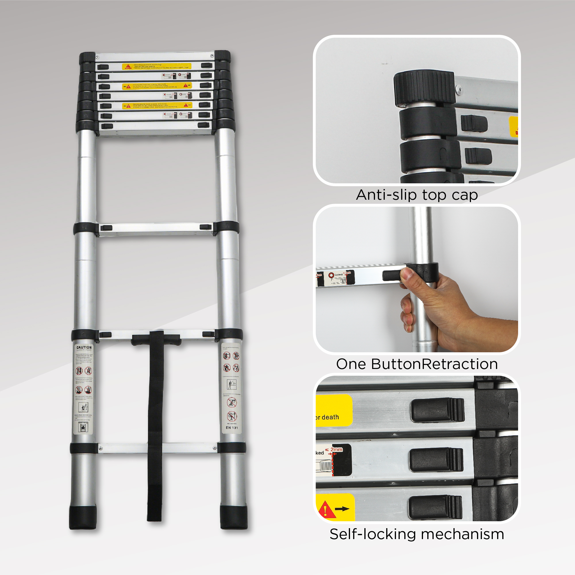 Telescoping Ladder 10.5FT, Telescopic Extension Ladder, Aluminum Alloy Folding Ladder Portable Multi-Purpose for Indoor Outdoor Work, Heavy Duty 300 lbs Load — foto 7