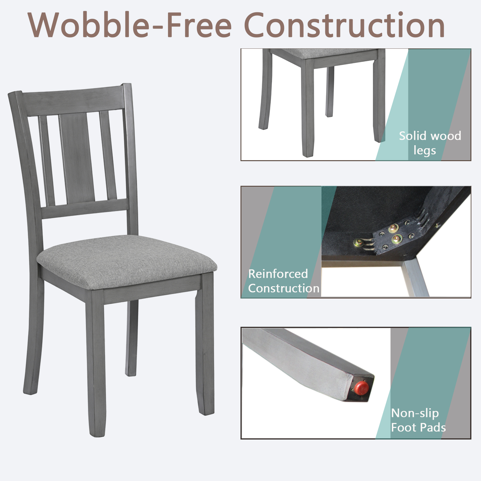 Dining Chairs Only, Wooden Dining Chairs Set of 4, Kitchen Chair with Padded Seat, Upholstered Side Chair for Dining Room, Living Room, Gray 5