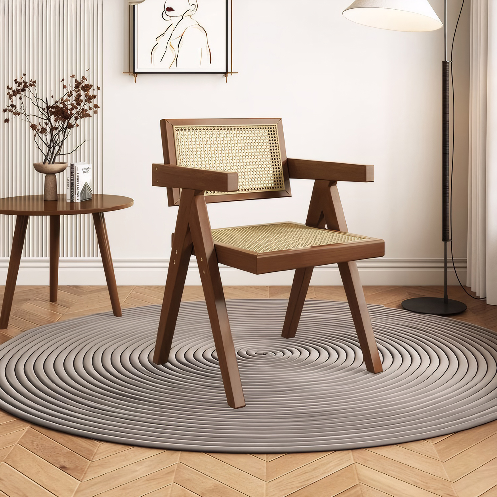 Modern Mid Century Dining Chairs Set of 2, Rattan Accent Chairs, Comfy Armchairs, Outdoor Wood Chairs with Armrest for Bedroom Living Room Reading Room Dining Kitchen, Brown — foto 4