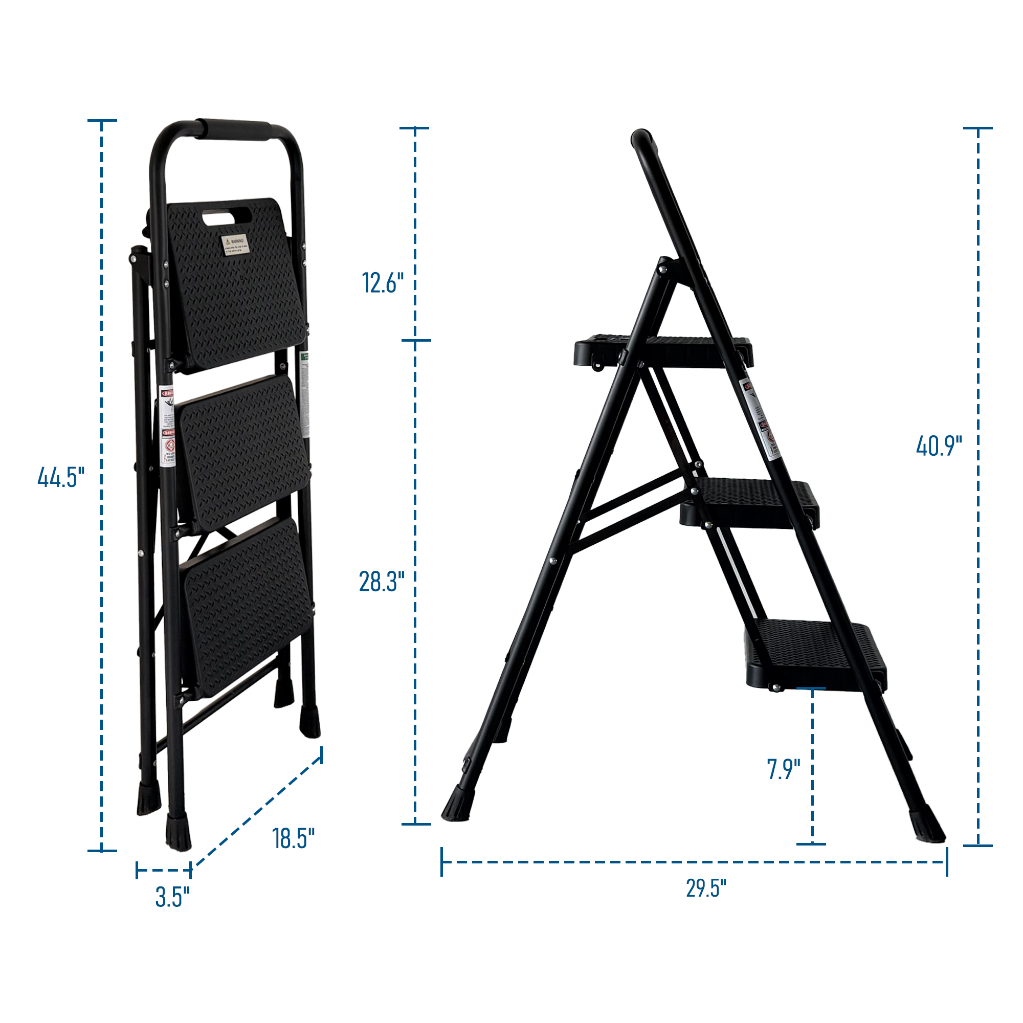 3 Step Ladder, Folding Step Stool with Wide Anti-Slip Pedal, Sturdy Steel Ladder,  Lightweight, Portable Steel Step Stool — foto 3