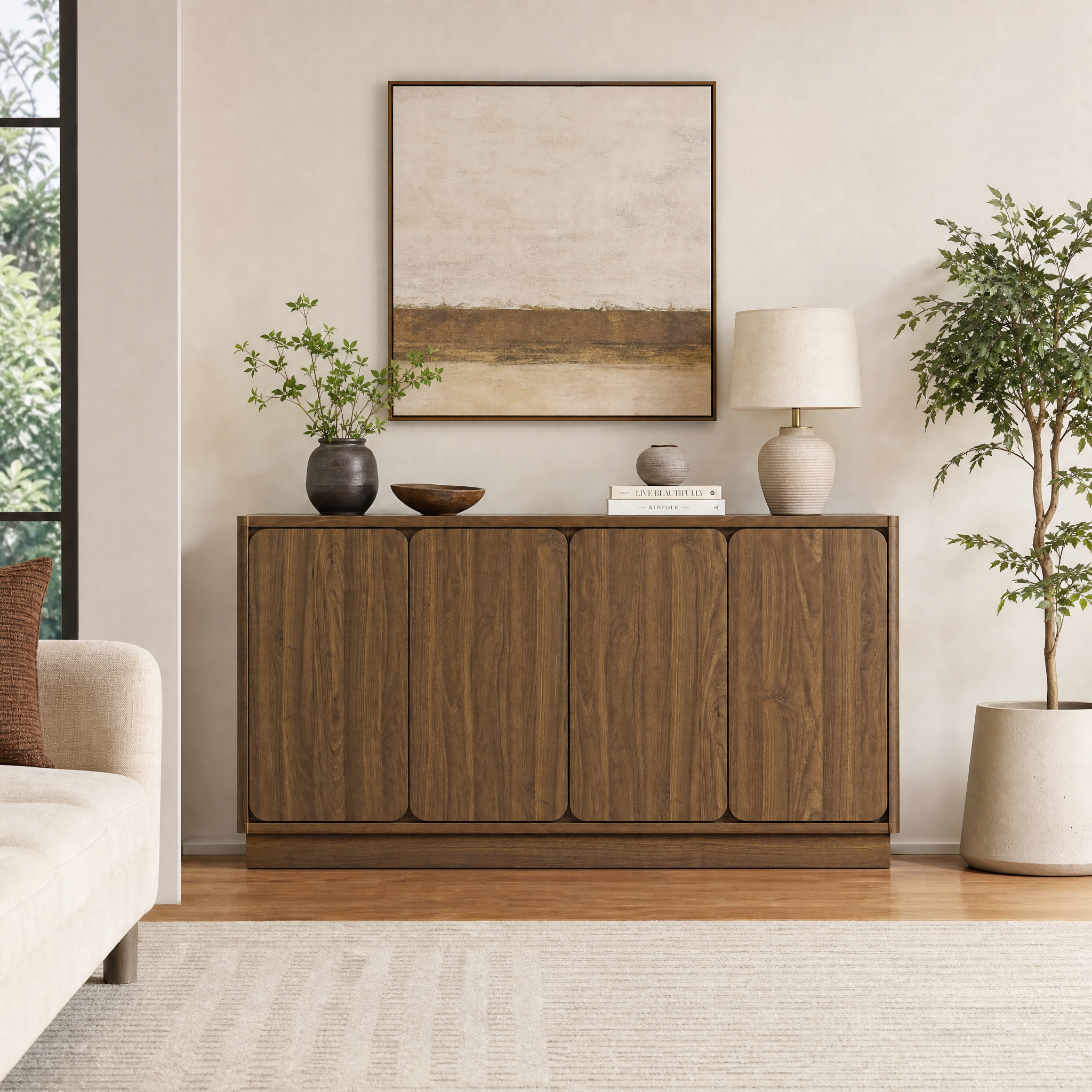 Walnut 4-Door Sideboard Buffet