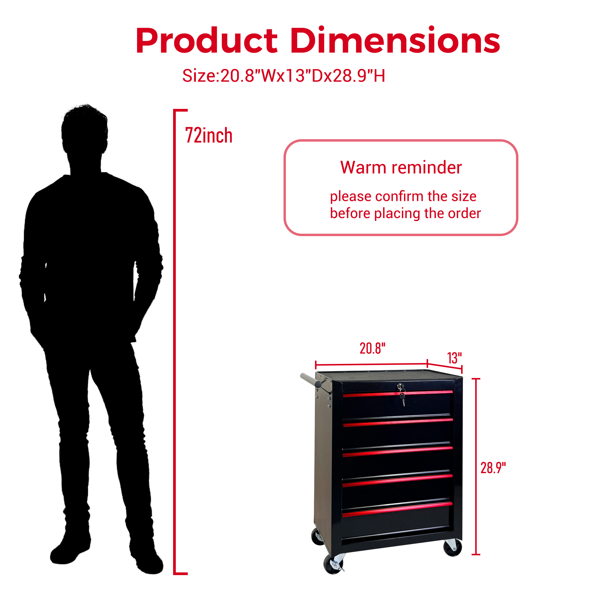 Rolling Metal Tool Chest with 5 Drawers, 20" 5-Drawer Tool Chest Cabinet with Ball Bearing Drawer Slides, Steel Tool Storage Box Organizer -BLACK — foto 13