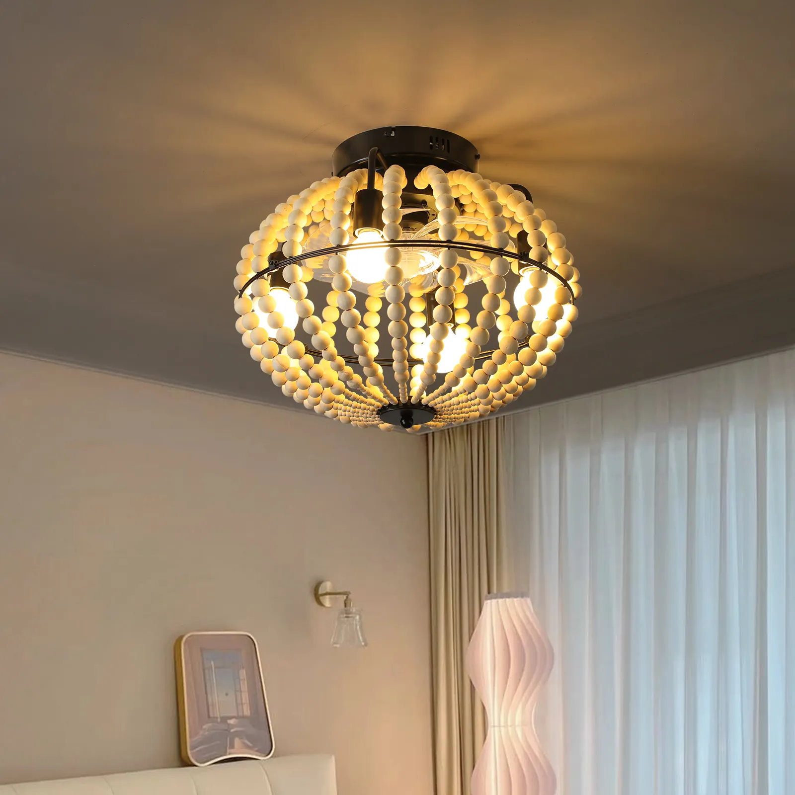 18" Bohemian Wood Beaded Ceiling Fan