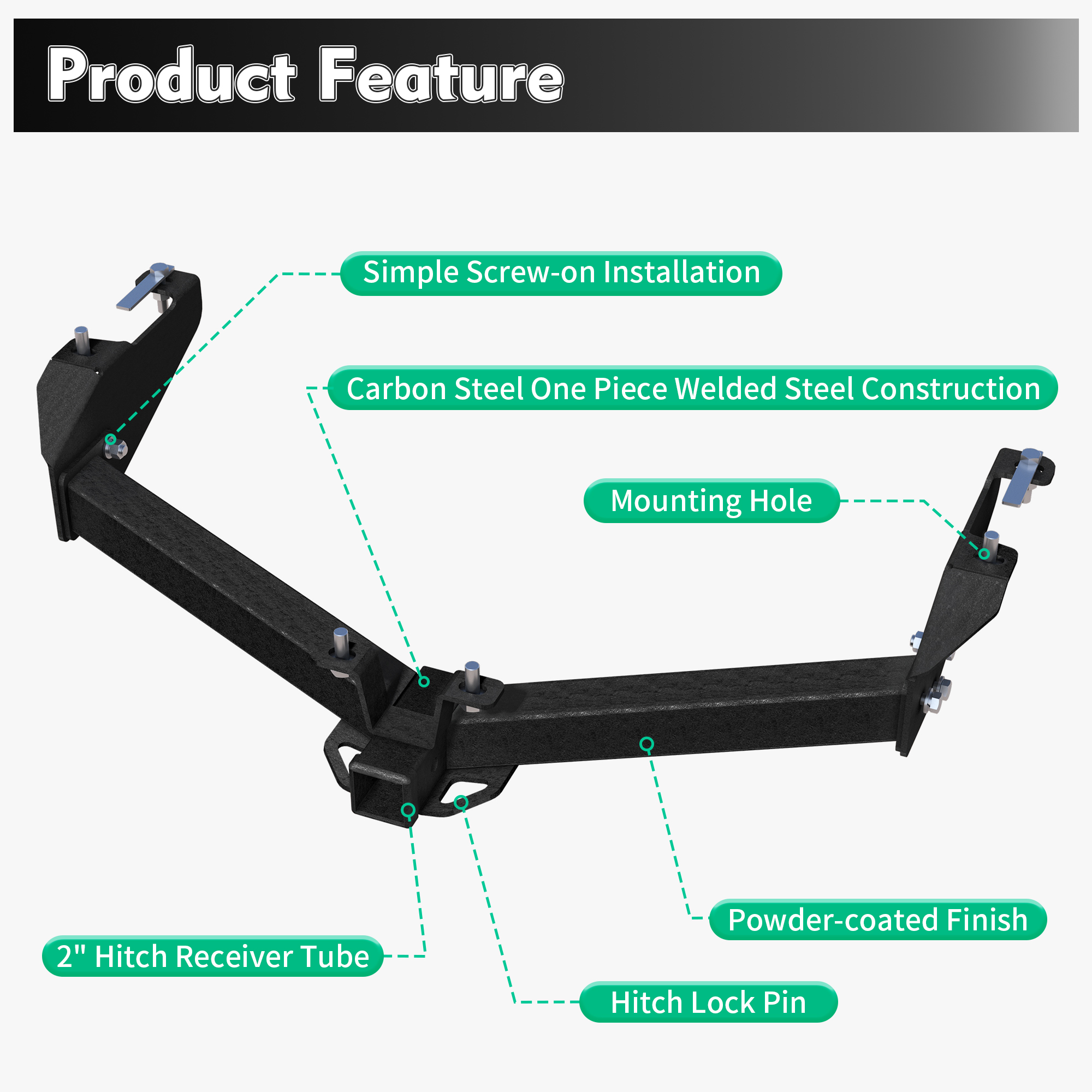 Steel Class 3 Trailer Hitch, 2 Inch Square Receiver, Black, For 1999-2013 Chevrolet Silverado / GMC Sierra 1500, 2001-07 1500HD,1999-2004  2500,selected models (Please Verify Vehicle Application) — foto 5