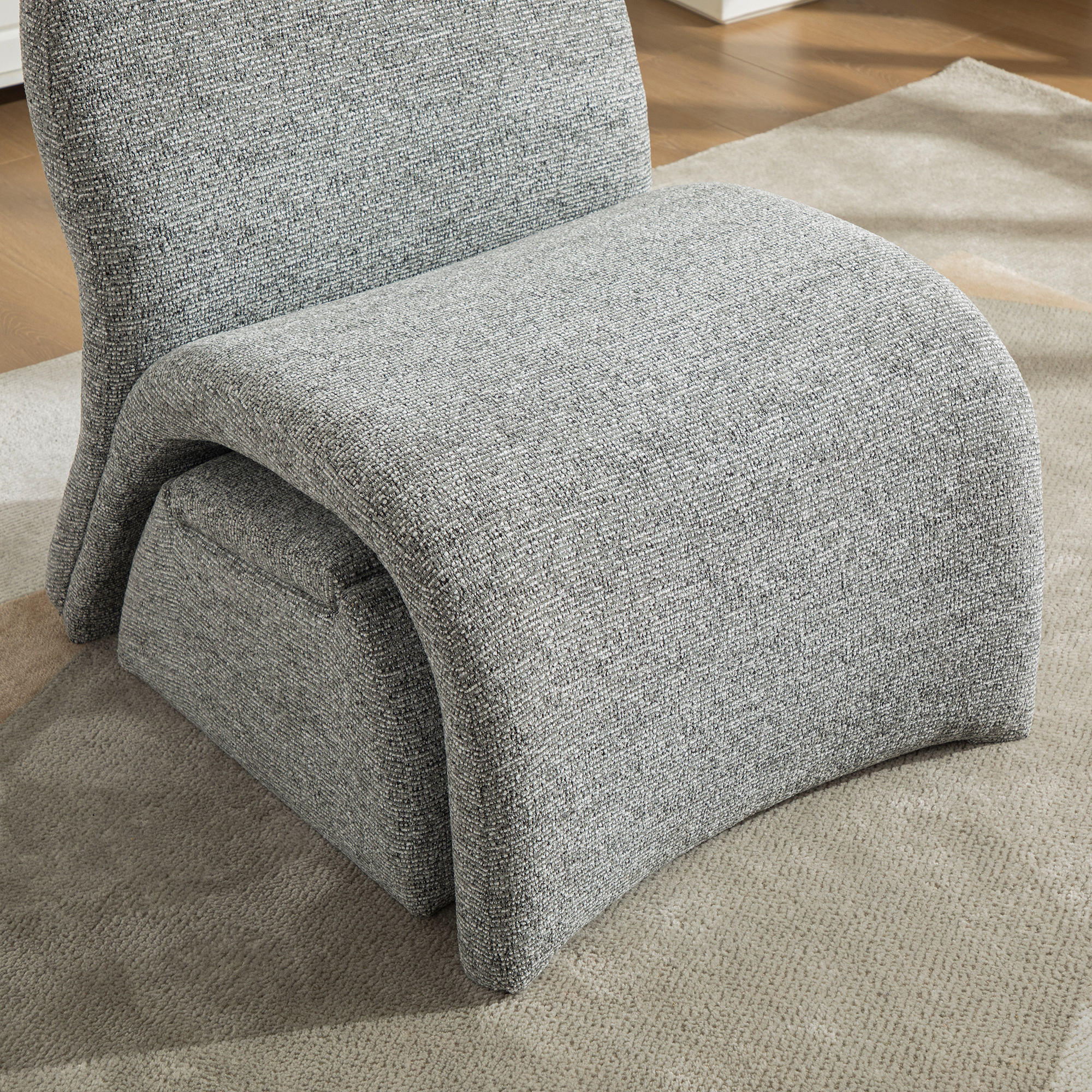 Chenille Armless Accent Chair with Ottoman