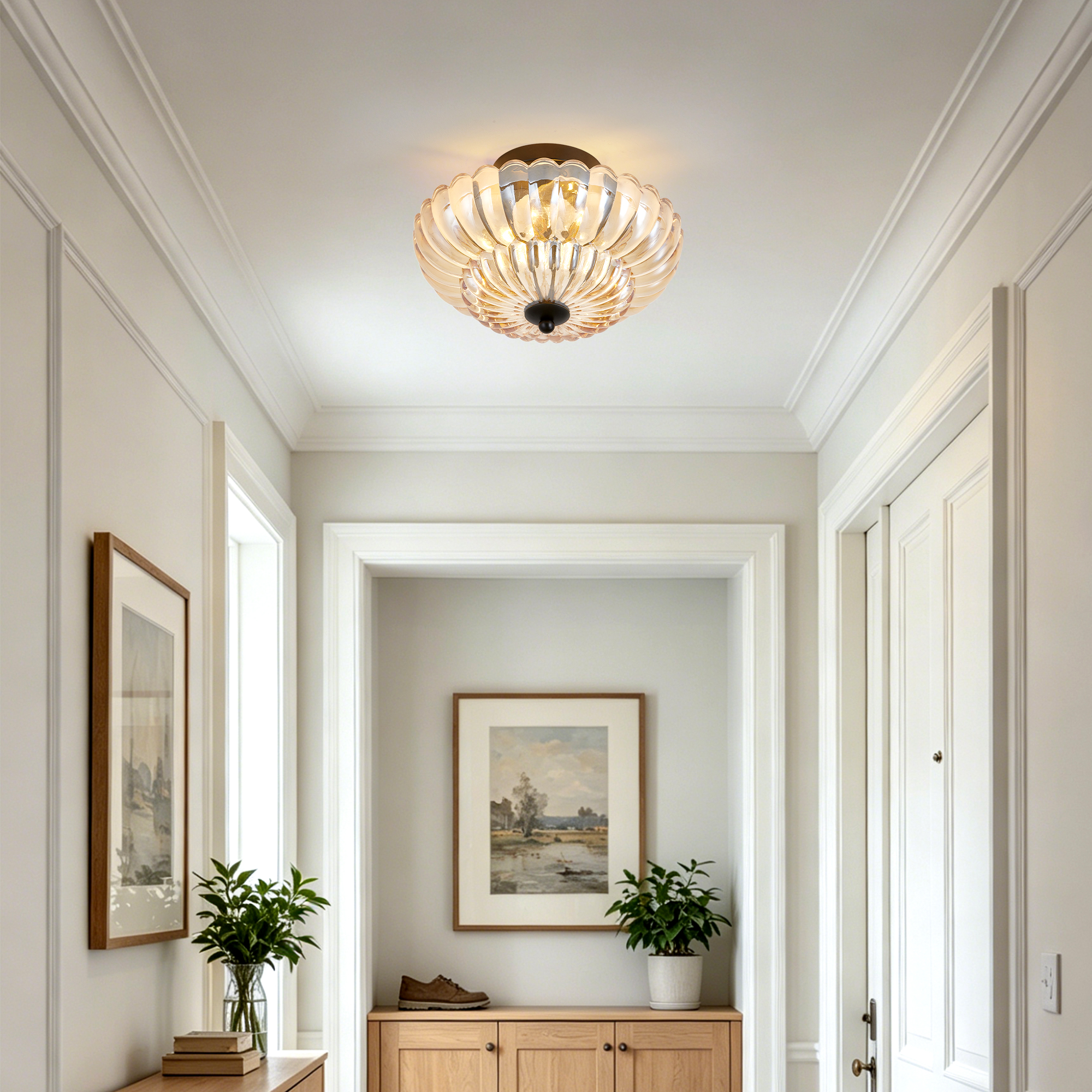 Semi Flush Mount Ceiling Light, Amber Glass Ceiling Light Fixture, 3-Bulb Modern Black Close to Ceiling Light, Vintage Glass Ceiling Lights for Bedroom Kitchen Living Room, Bulb Not Included — foto 2