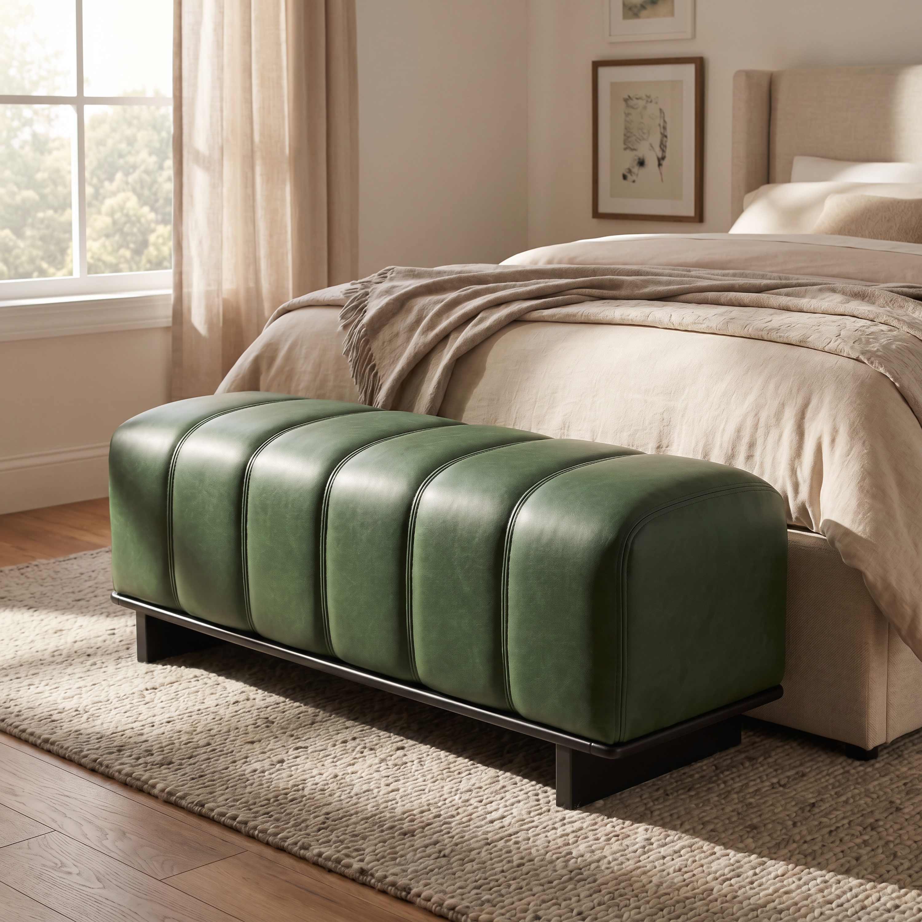 Green PU Dining Bench, picture 2 of 4