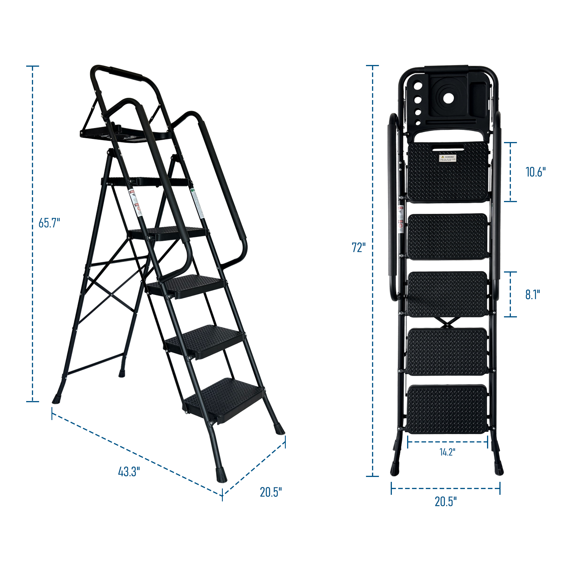 Step Ladder, Folding Step Stool with Wide Anti-Slip Pedal, Sturdy Steel Ladder, Convenient Handrail, Lightweight, Portable Steel Step Stool — foto 15