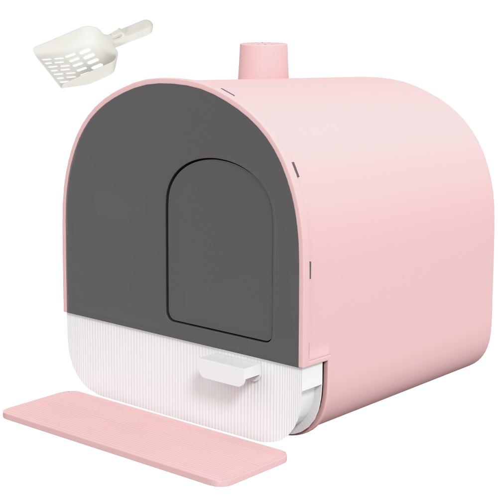 Pink  Cat Litter Box with Lid with Scoop and Filter