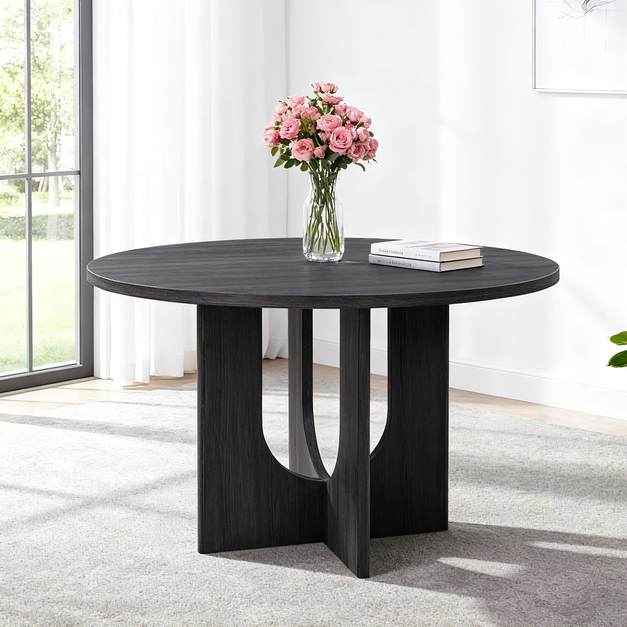 Modern Round Dining Table for 4, Farmhouse 47.3 inch Round Dining Table for Kitchen, Dining Room, Living Room, Antique Black 5