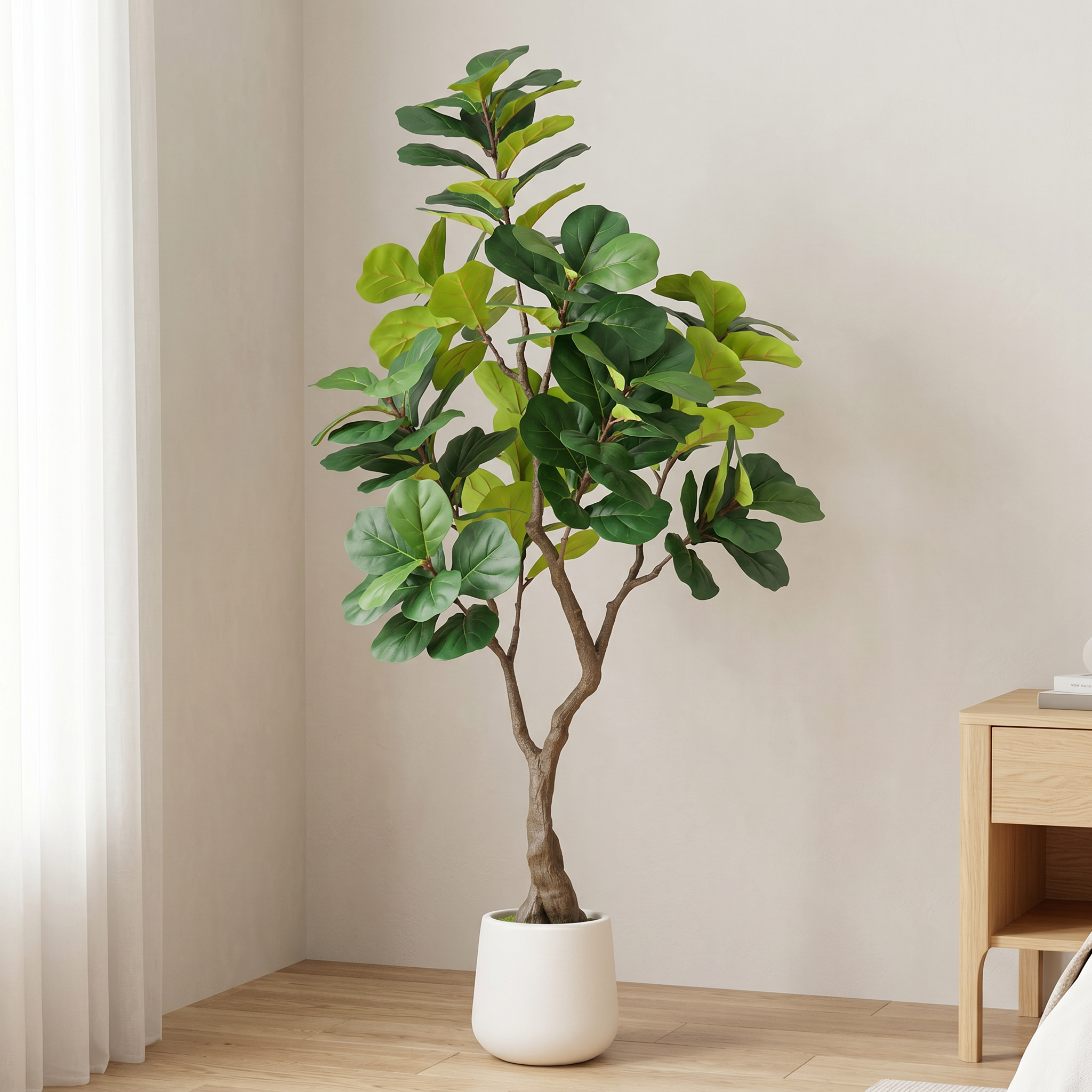 6FT Artificial Fiddle Leaf Fig Tree With Decorative White Pot, Faux Indoor Plant for Home Office Living Room Corner Decoration, 1pc/set — foto 8