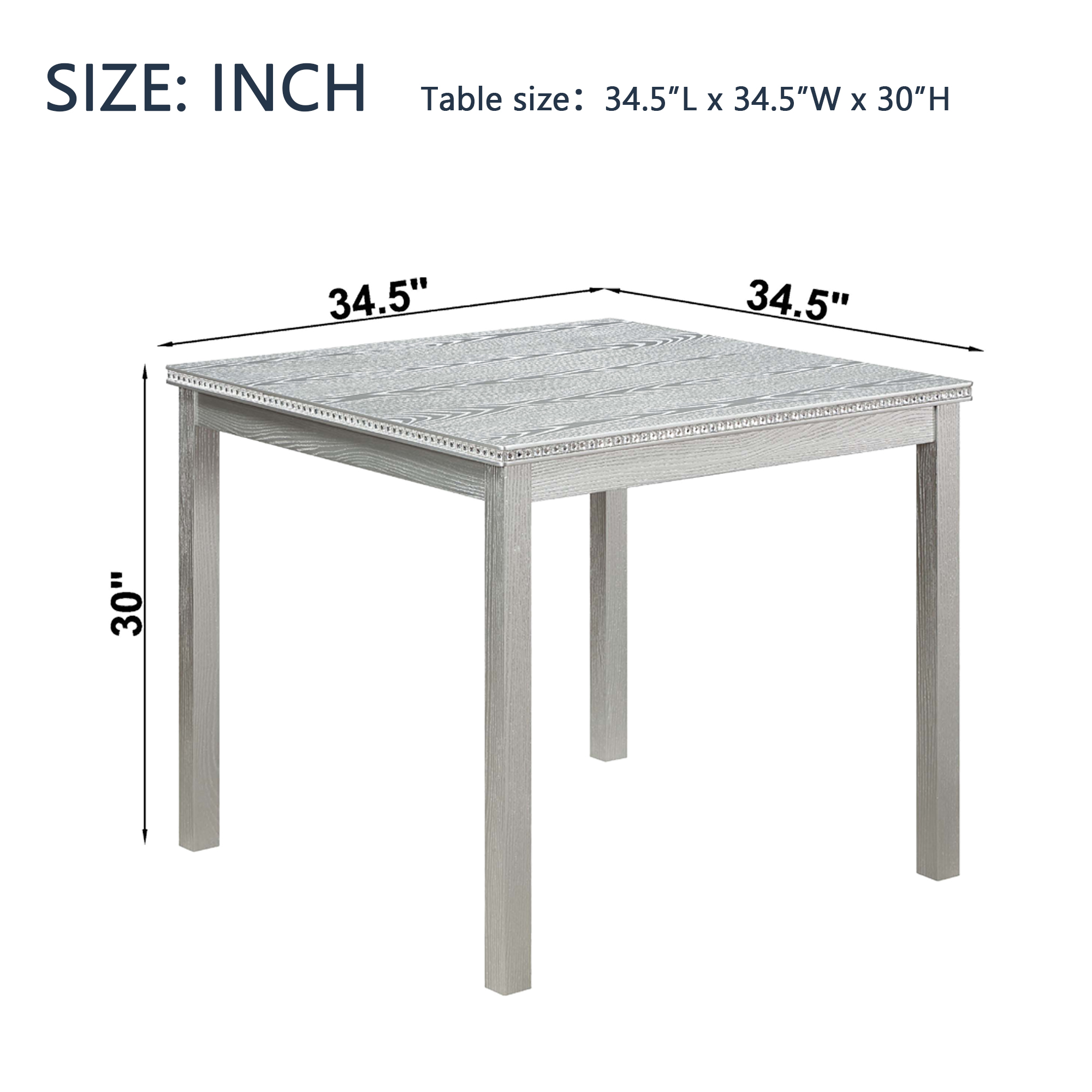 Wooden Dining Square Table, Kitchen Table for Small Space, 4 Person Dining Table, Silver grey 8
