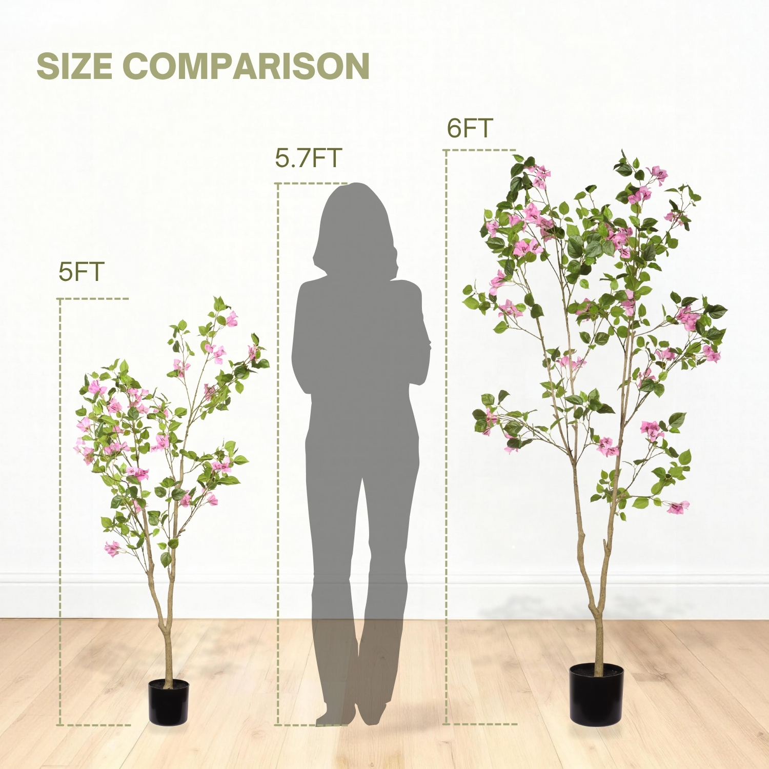 5FT Artificial Bougainvillea Tree with Black Plastic Pot, Realistic Fake Flowering Tree for Indoor Home Office Decor, Potted Faux Plant, 1pc/set — foto 2