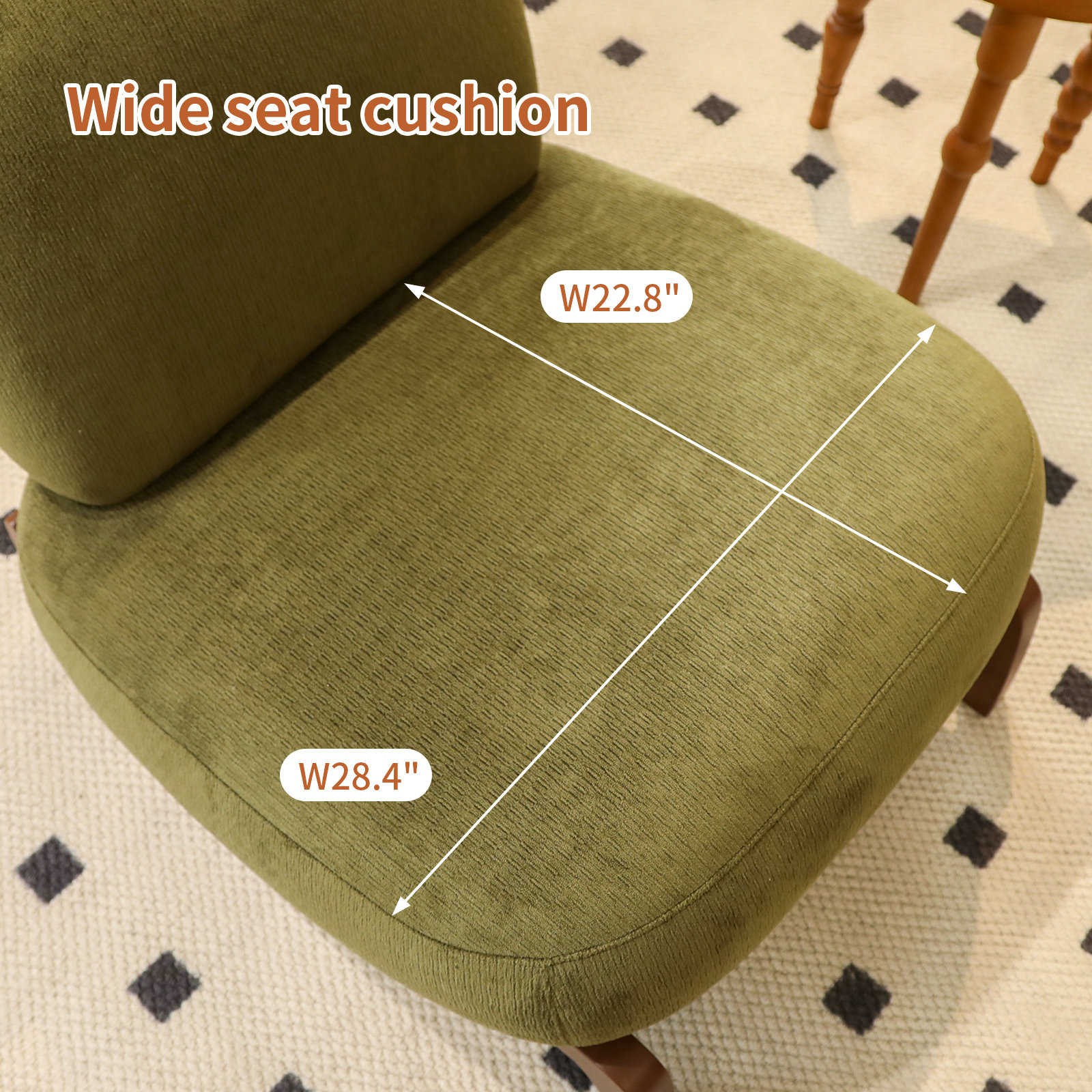 Cute Accent Chair with Solid Wood Legs, Velvet Living Room Chair with Soft Cushion, Cozy Bedroom Chair, Comfy Armless Reading Chair for Apartment, Waiting Room, Balcony (Green) — foto 7