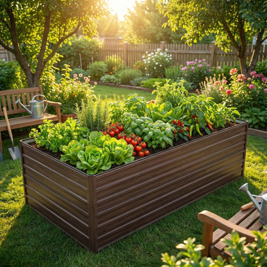 Woodgrain Aesthetic & Metal Strength: 8x4x2FT Galvanized Raised Garden Bed Kit - Large Outdoor Planter Box for Veggies, Fruits, Herbs