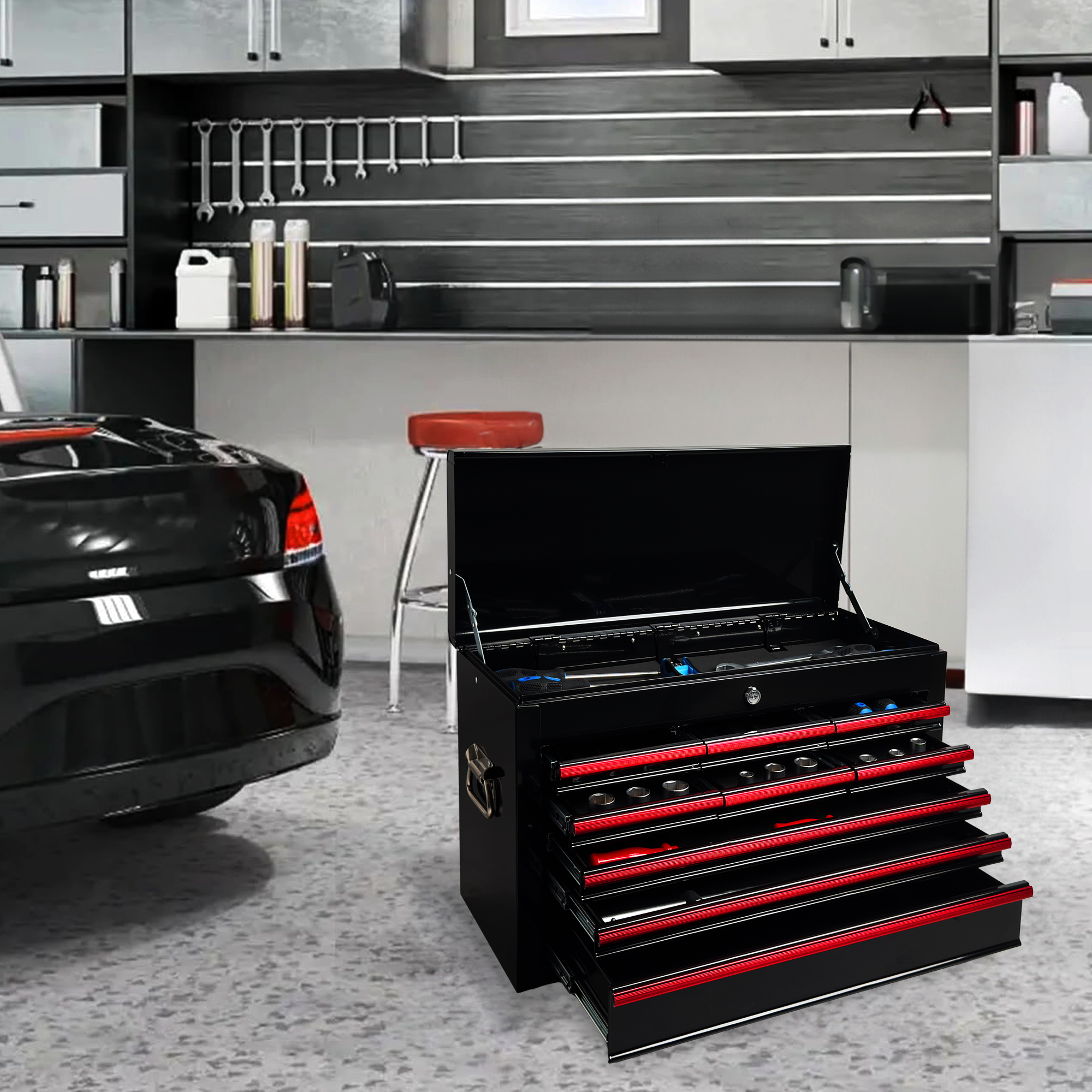 Heavy Duty Metal Tool Box, 24-inch, Portable Metal Tool Box with 9 Drawers, Small Tool Chest with EVA Liners, Ball Bearing Slide Drawers Locking & Powder Coated Finish, Multi-Function Tool Organizer — foto 2