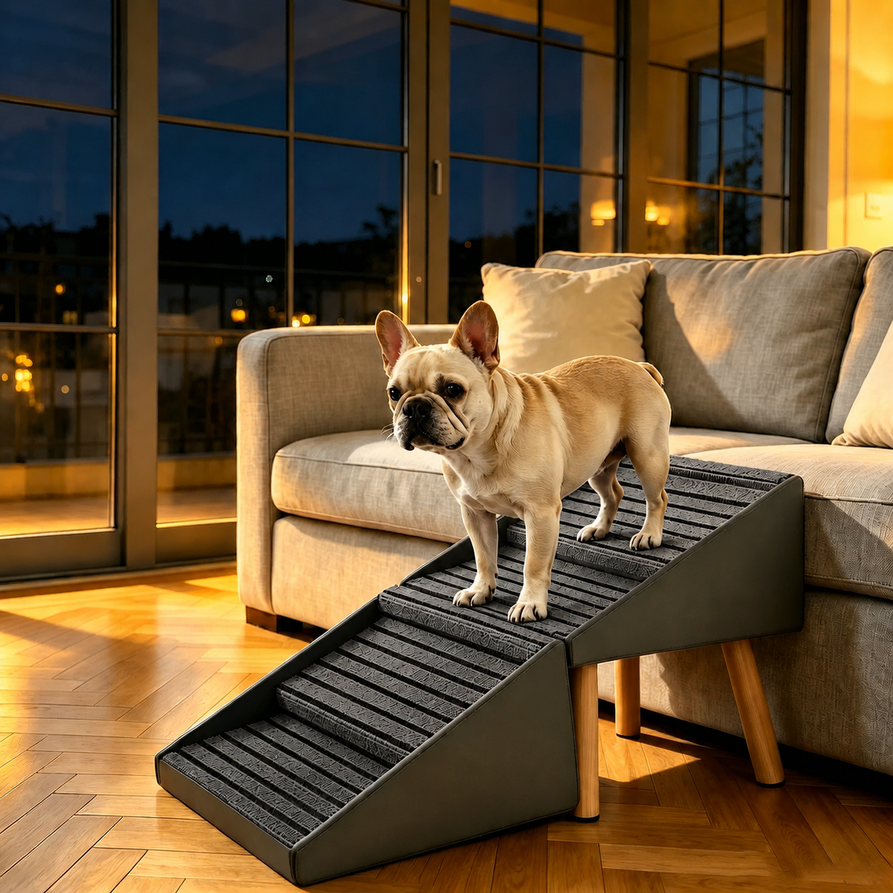 2-in-1 Dog Stairs for Bed and Couch 19.69" Foldable Dog Ramp for Couch 4 Pet Steps  & Ottoman for Small Dogs, Grey — foto 5