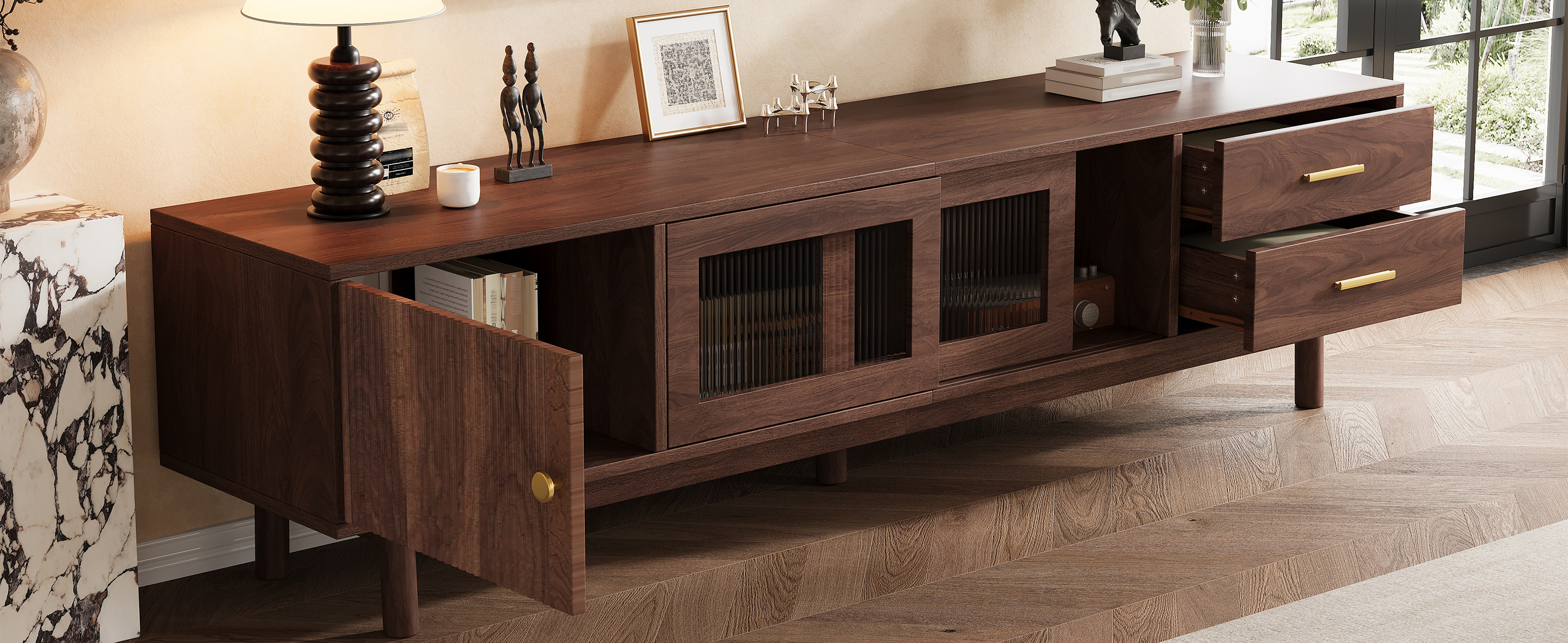 Glass Sliding Door TV Stand, picture 3 of 5