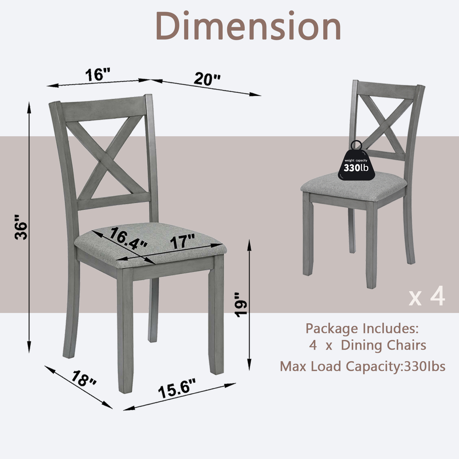 Dining Chairs Only, Wooden Dining Chairs Set of 4, Kitchen Chair with Padded Seat, Upholstered Side Chair for Dining Room, Living Room, Gray