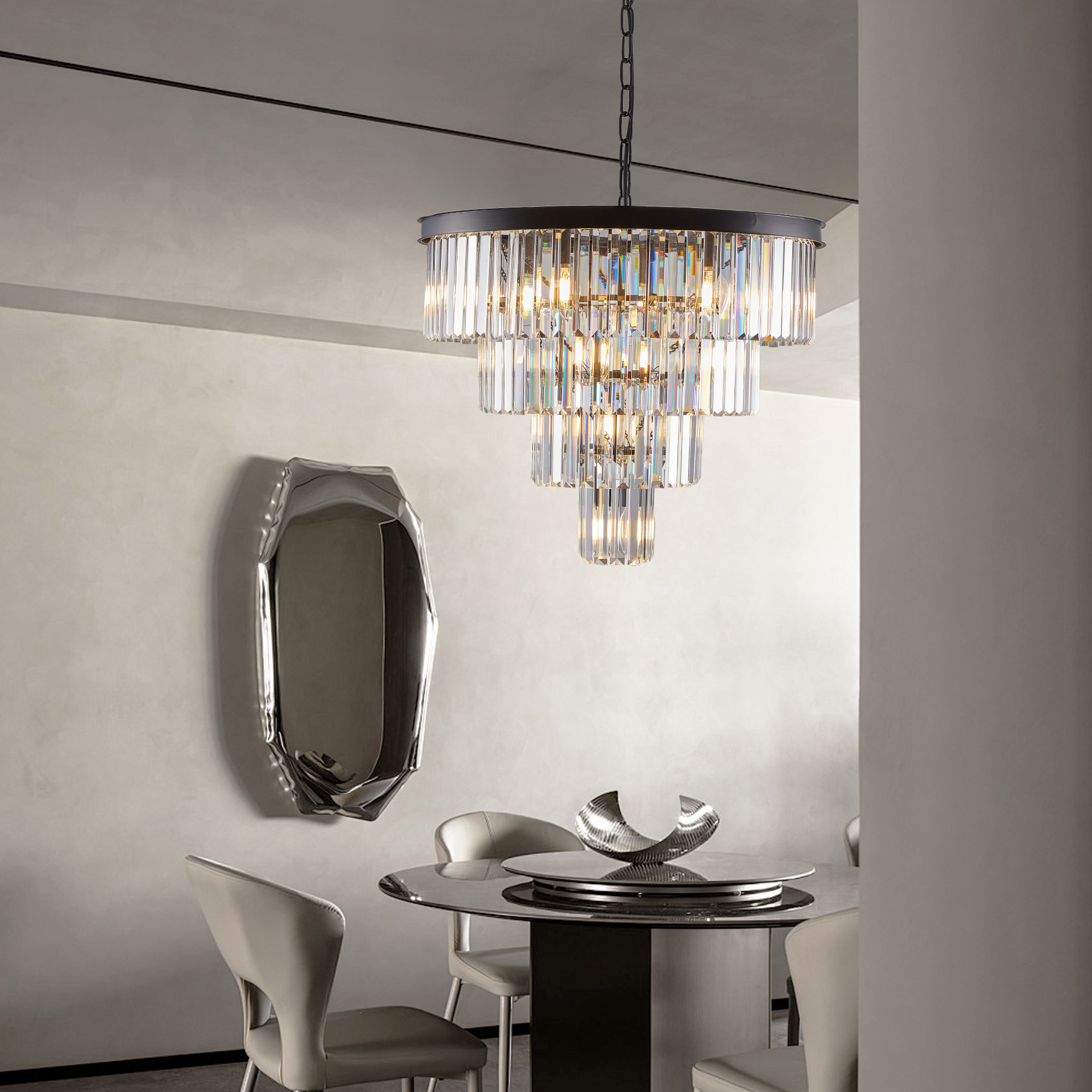 (Same as W1340P188542/L5007-600-B) 24" Contemporary Crystal Modern Chandeliers Crystal Ceiling Chandelier 4 Tier Black Chandelier Lighting for Dining Room Living Room Bedroom (Bulbs Not included) — foto 4