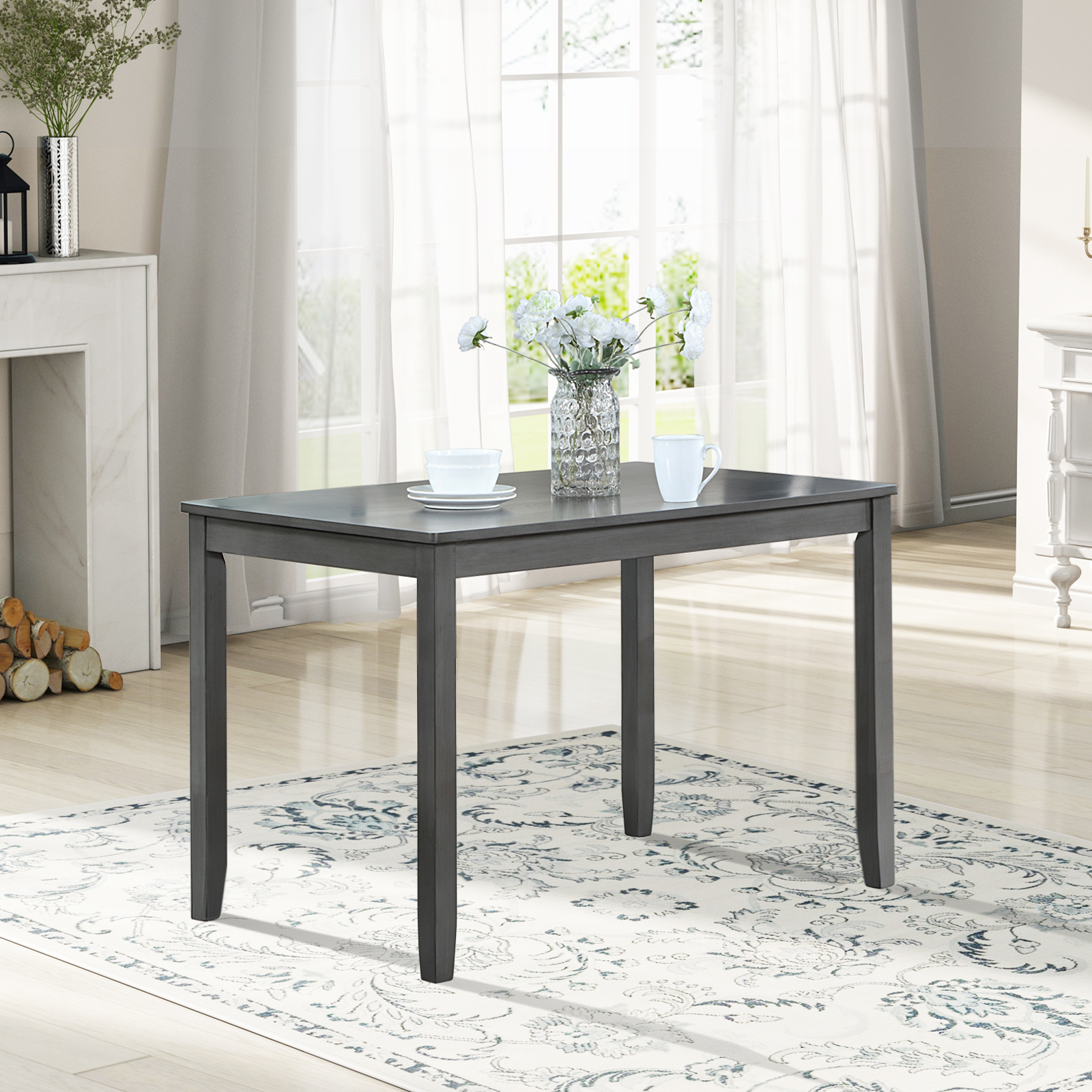 Wooden Dining Rectangular Table, Kitchen Table for Small Space, 4 Person Dining Table, Gray ONLY THE TABLE 2