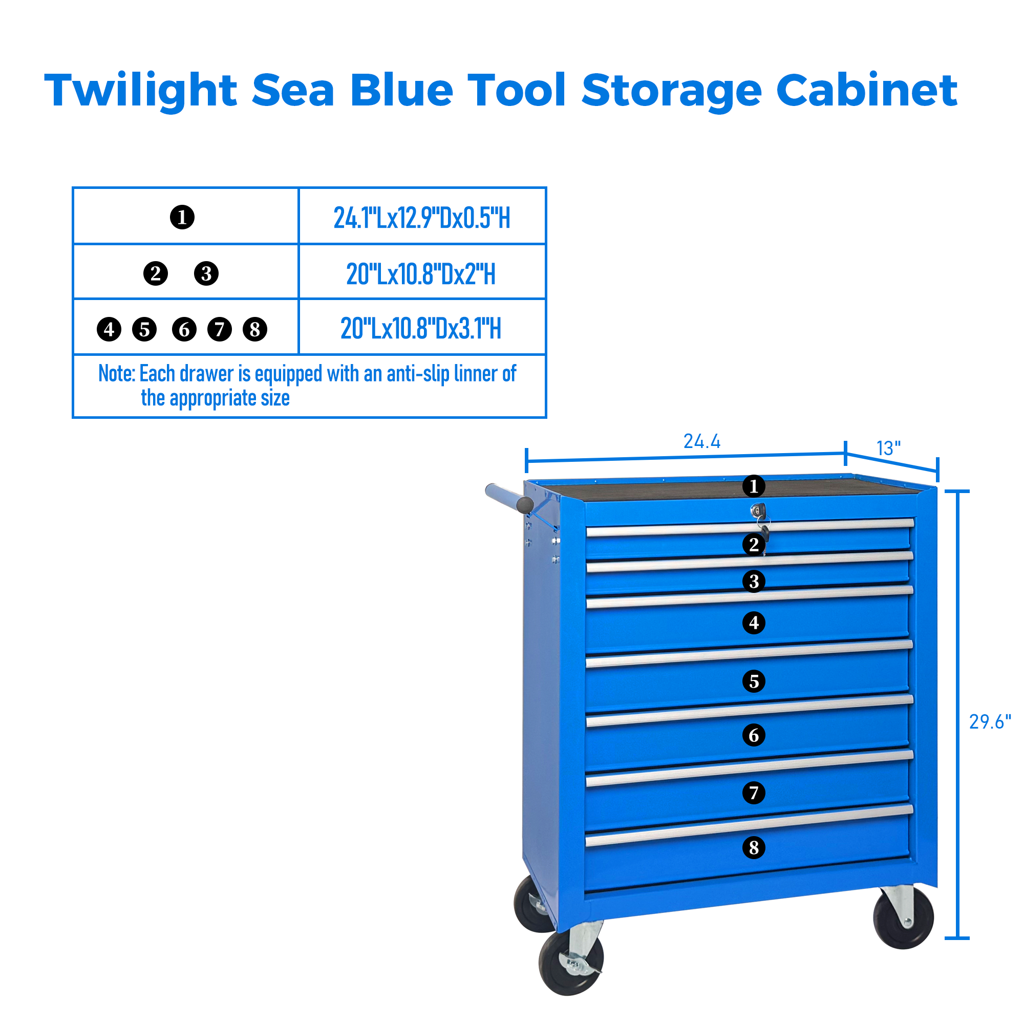 Rolling Tool Chest with 7-Drawer Tool Box with Wheels Multifunctional Tool Cart Mechanic Tool Storage Cabinet for Garage, Warehouse, Workshop, Repair Shop -BLUE — foto 4