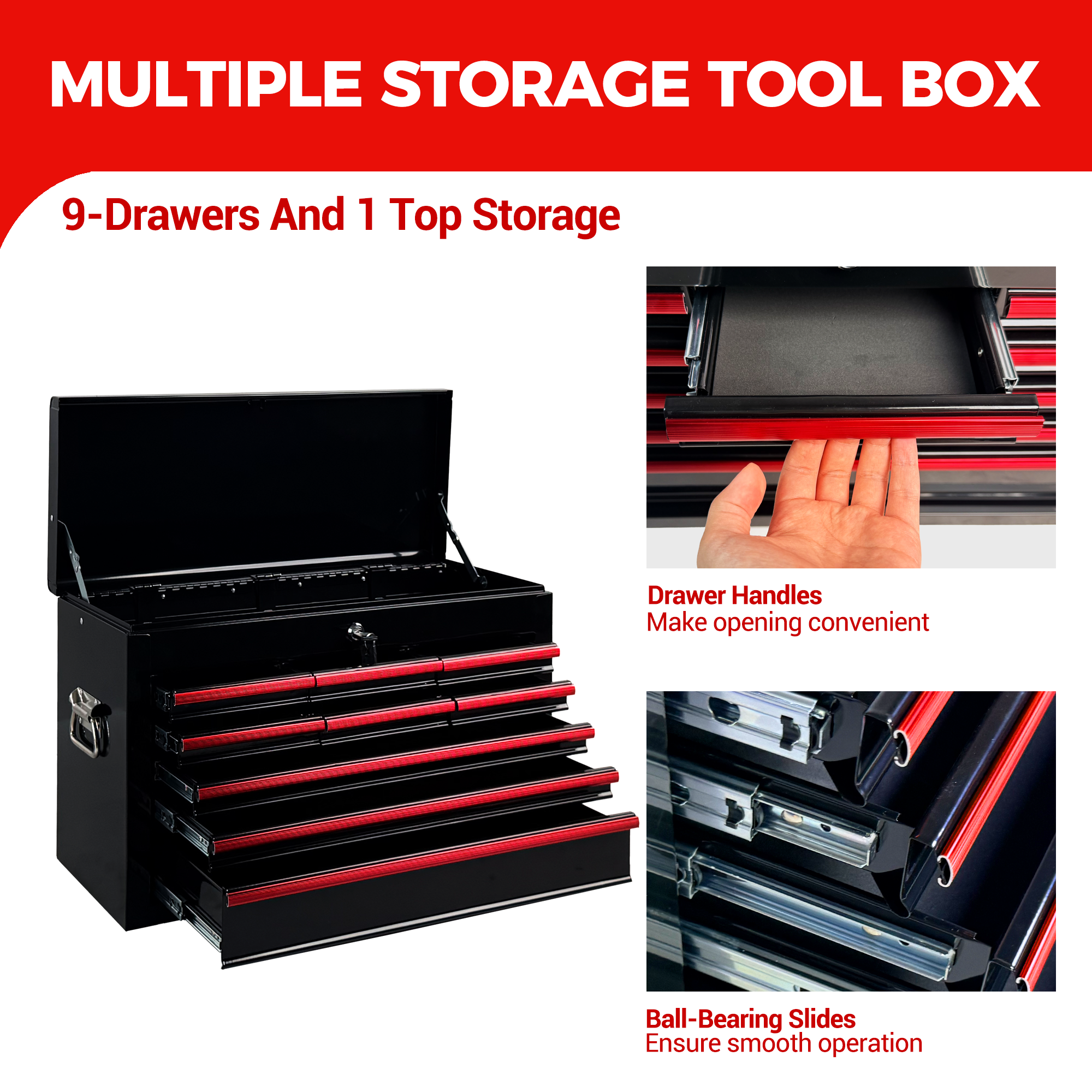 Heavy Duty Metal Tool Box, 24-inch, Portable Metal Tool Box with 9 Drawers, Small Tool Chest with EVA Liners, Ball Bearing Slide Drawers Locking & Powder Coated Finish, Multi-Function Tool Organizer — foto 5