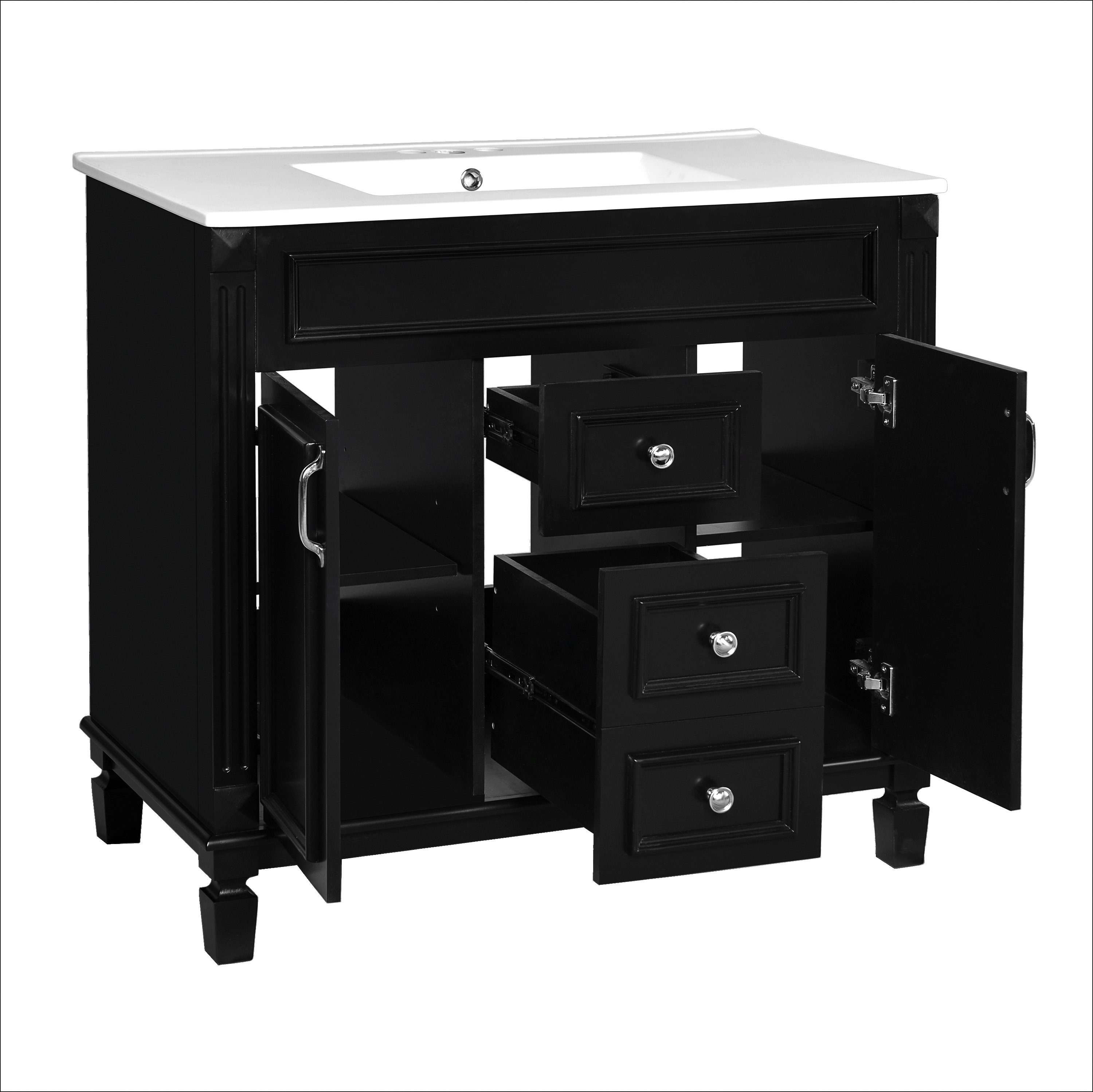 36'' Bathroom Vanity with Top Sink, Black Mirror Cabinet, Modern Bathroom Storage Cabinet with 2 Soft Closing Doors, Single Sink Bathroom Vanity — foto 7