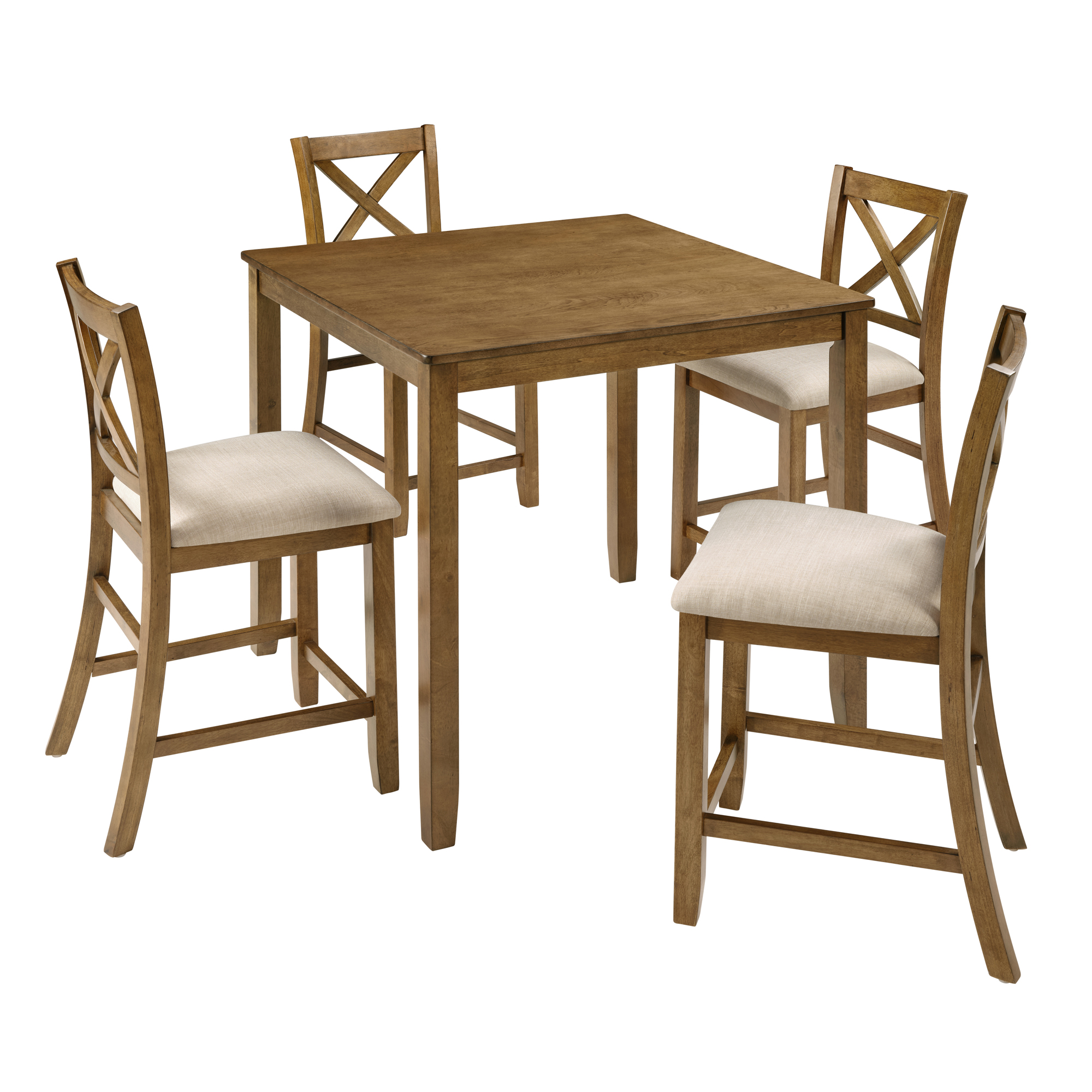 Oak Finish 5-Piece Counter Height Dining Set – Square Table & 4 X-Back Chairs, Solid Wood Frame, Waterproof Surface, Easy Assembly – Perfect for Small Spaces, Kitchen, Apartment or Breakfast Nook — foto 5