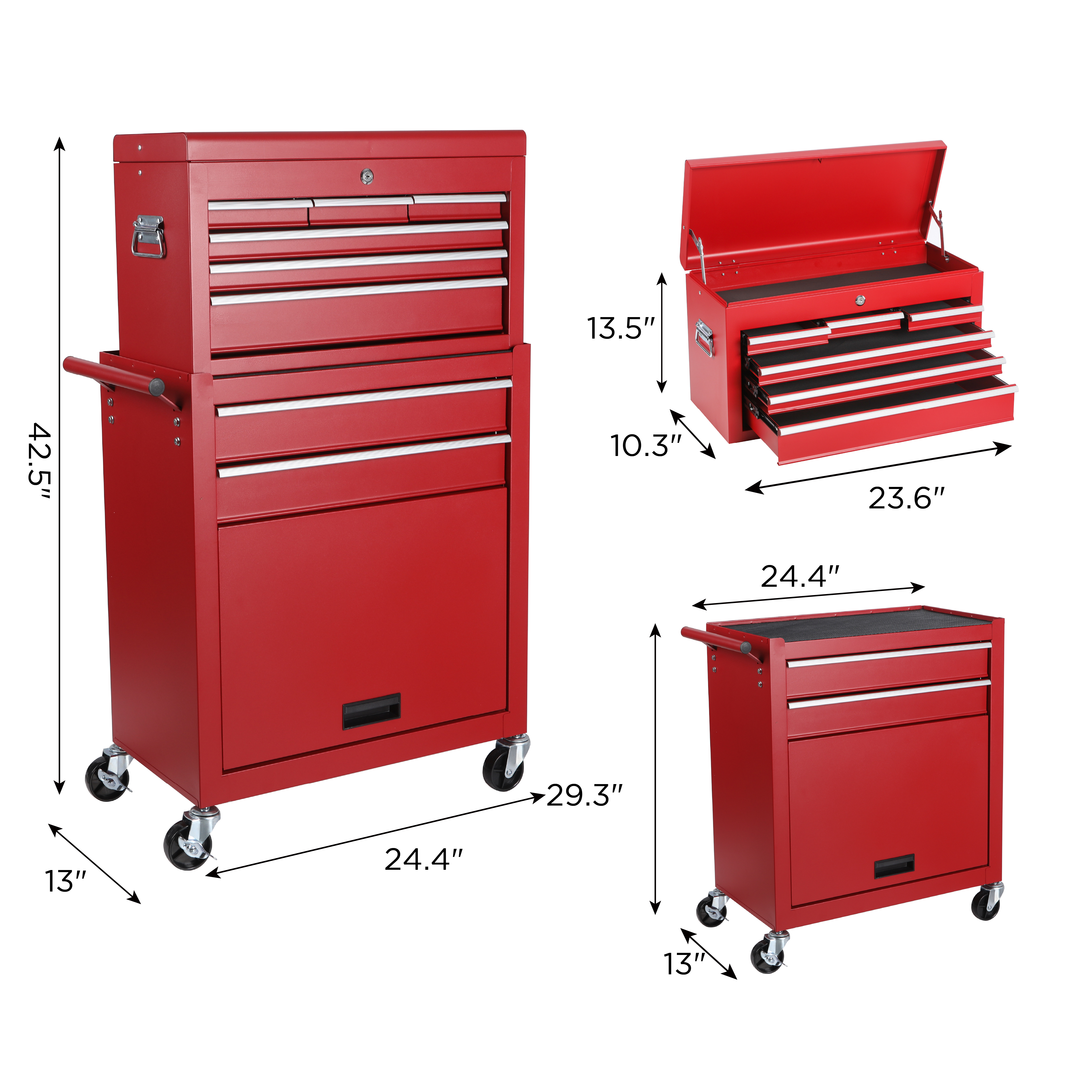 Tool Chest, 8-Drawer Rolling Tool Storage Cabinet with 2 in 1 Detachable Top Tool Box, Liner, Lockable Wheels, Side Hooks,Metal Tool Cart for Garage — foto 6