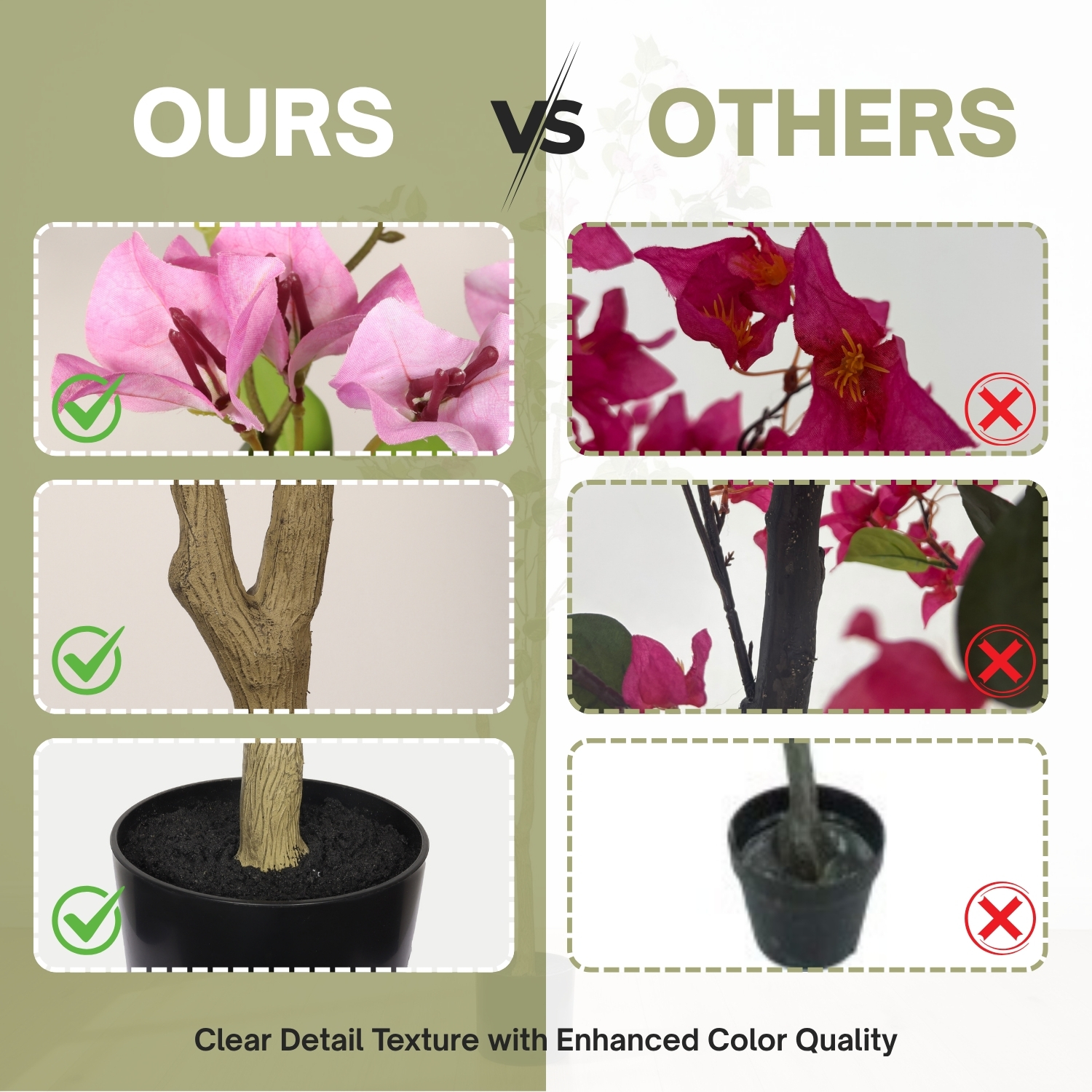 5FT Artificial Bougainvillea Tree with Black Plastic Pot, Realistic Fake Flowering Tree for Indoor Home Office Decor, Potted Faux Plant, 1pc/set — foto 7