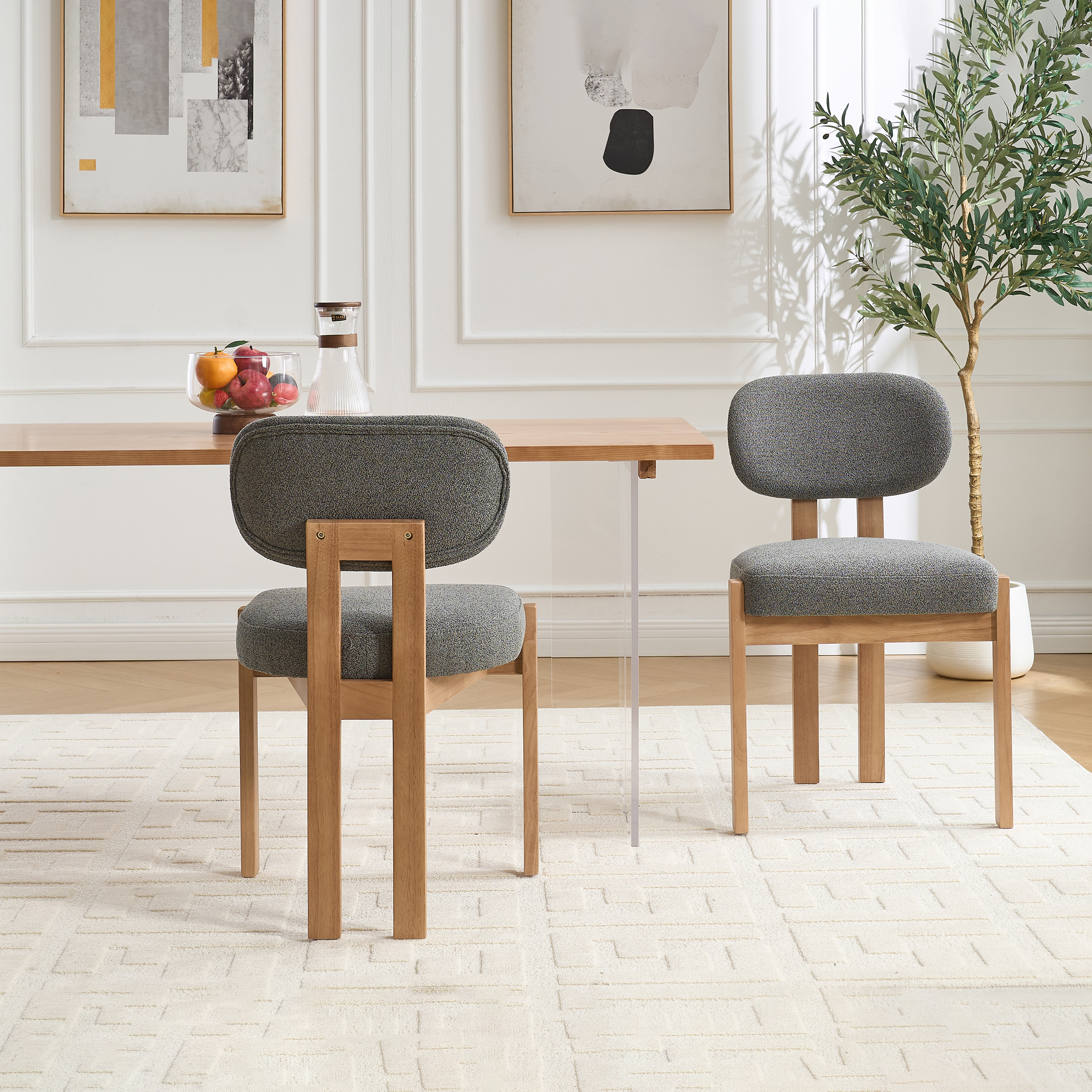 Wooden Dining Chairs Set of 2, Modern Fabric Upholstered Dining Room Chair Kitchen Chairs, Farmhouse Dinner Chair for Kitchen Dining Room 7