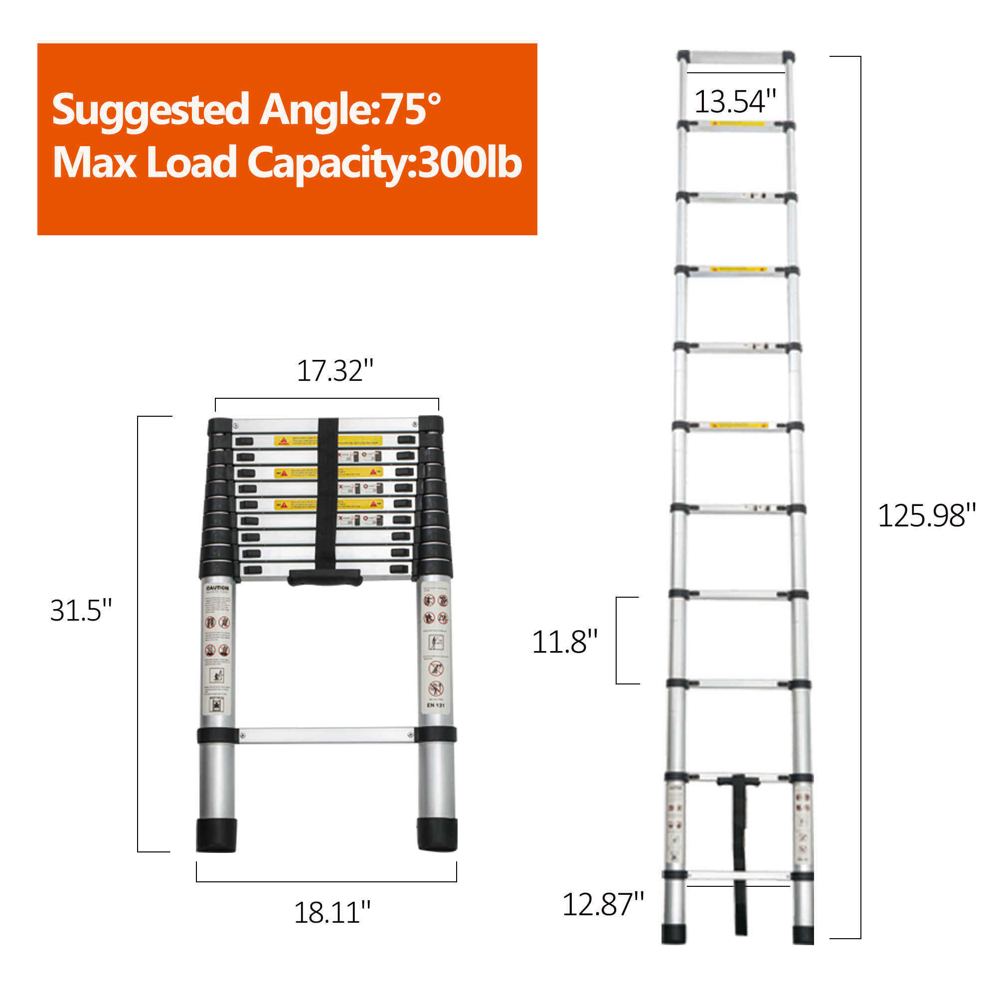 Telescoping Ladder 10.5FT, Telescopic Extension Ladder, Aluminum Alloy Folding Ladder Portable Multi-Purpose for Indoor Outdoor Work, Heavy Duty 300 lbs Load — foto 10
