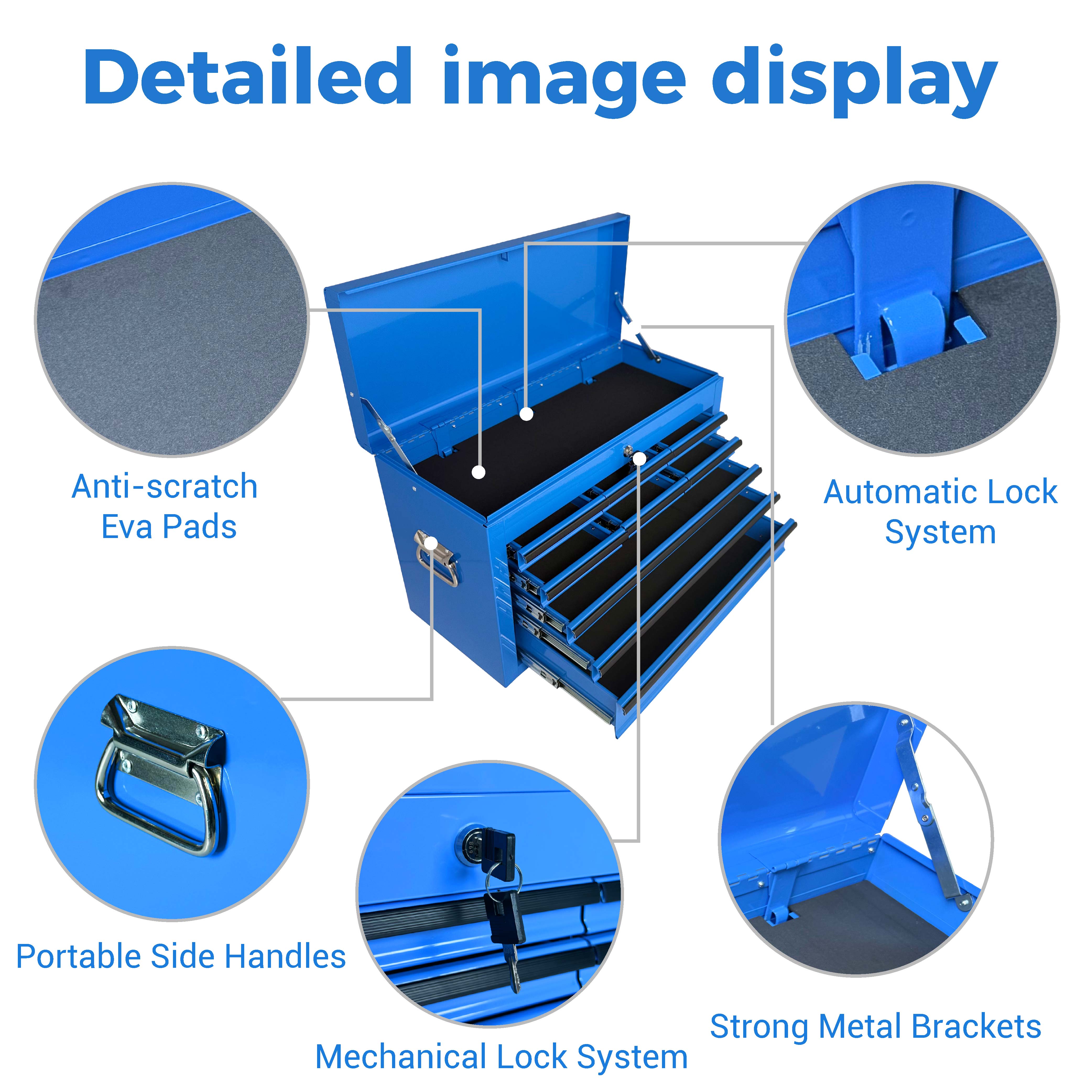 Heavy Duty Metal Tool Box, 24-inch, Portable Metal Tool Box with 9 Drawers, Small Tool Chest with EVA Liners, Ball Bearing Slide Drawers Locking & Powder Coated Finish, Multi-Function Tool Organizer — foto 10