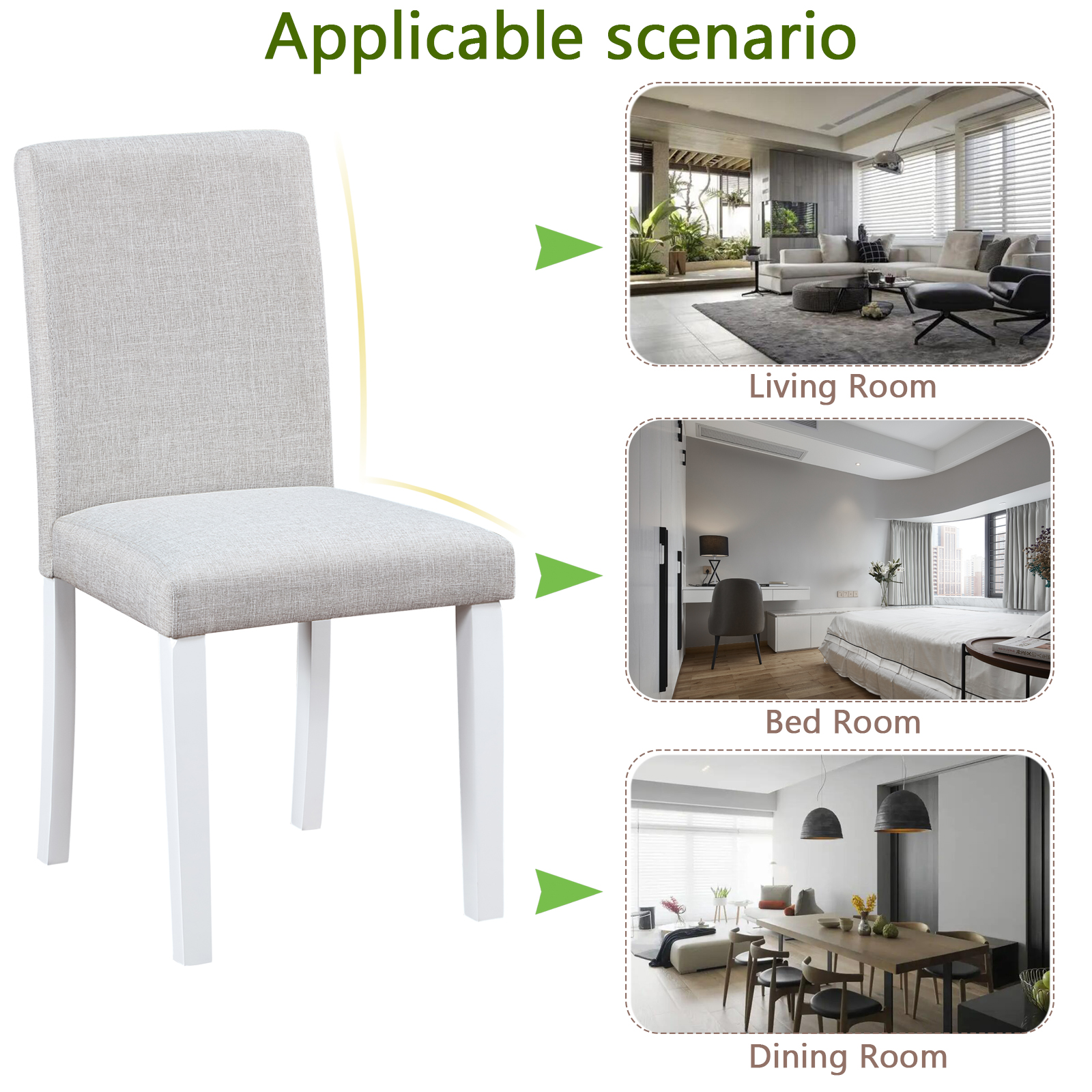 Dining Chairs Only, Dining Chairs set for 4, Kitchen Chair with Padded Seat, Side Chair for Dining Room, White & Gray