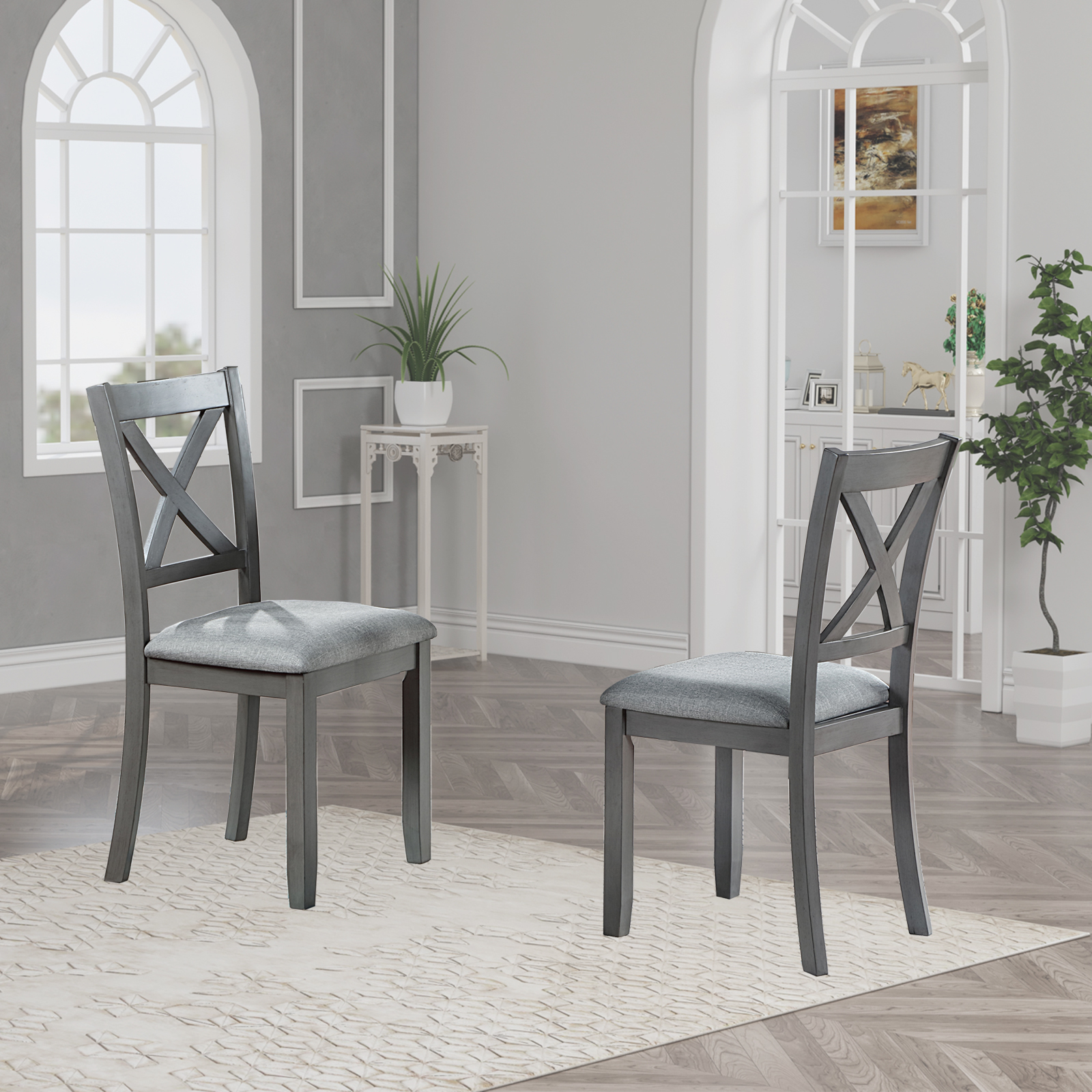 Dining Chairs Only, Wooden Dining Chairs Set of 4, Kitchen Chair with Padded Seat, Upholstered Side Chair for Dining Room, Living Room, Gray 9