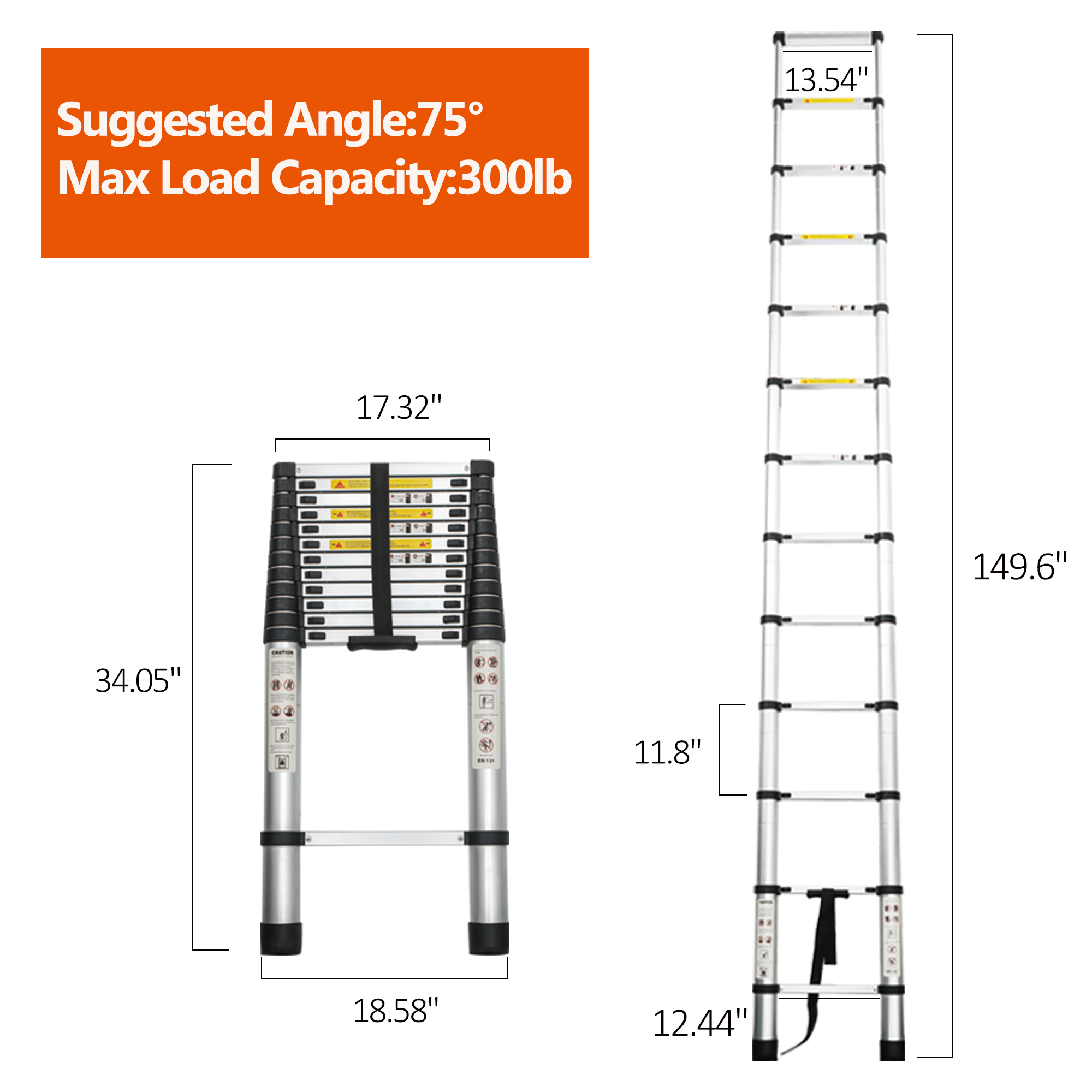 Telescoping Ladder 12.5FT, Telescopic Extension Ladder, Aluminum Alloy Folding Ladder Portable Multi-Purpose for Indoor Outdoor Work, Heavy Duty 300 lbs Load — foto 9