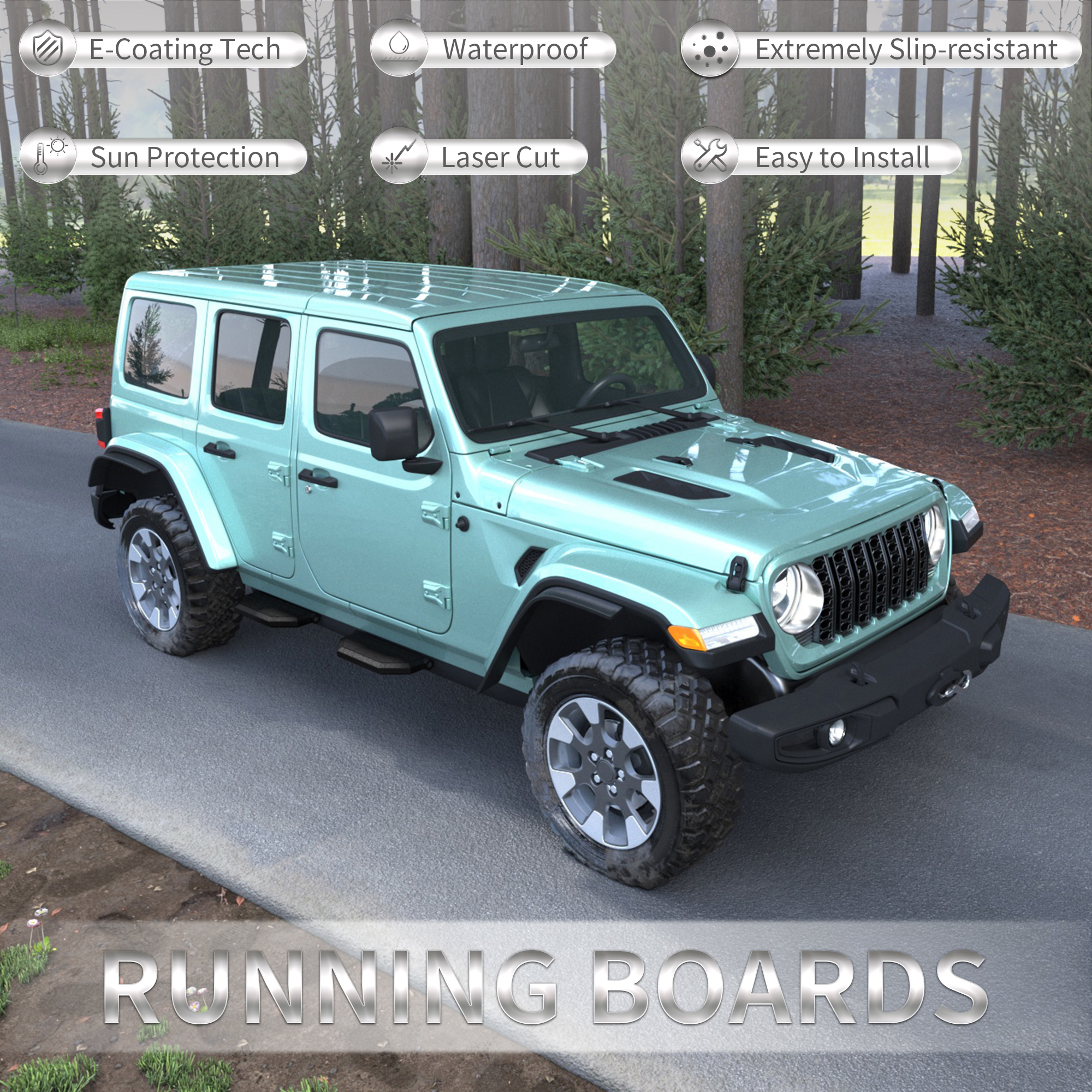 Running Boards For 2018-2025Jeep Wrangler JL / 20-26 Jeep Gladiator JT 4 Doors