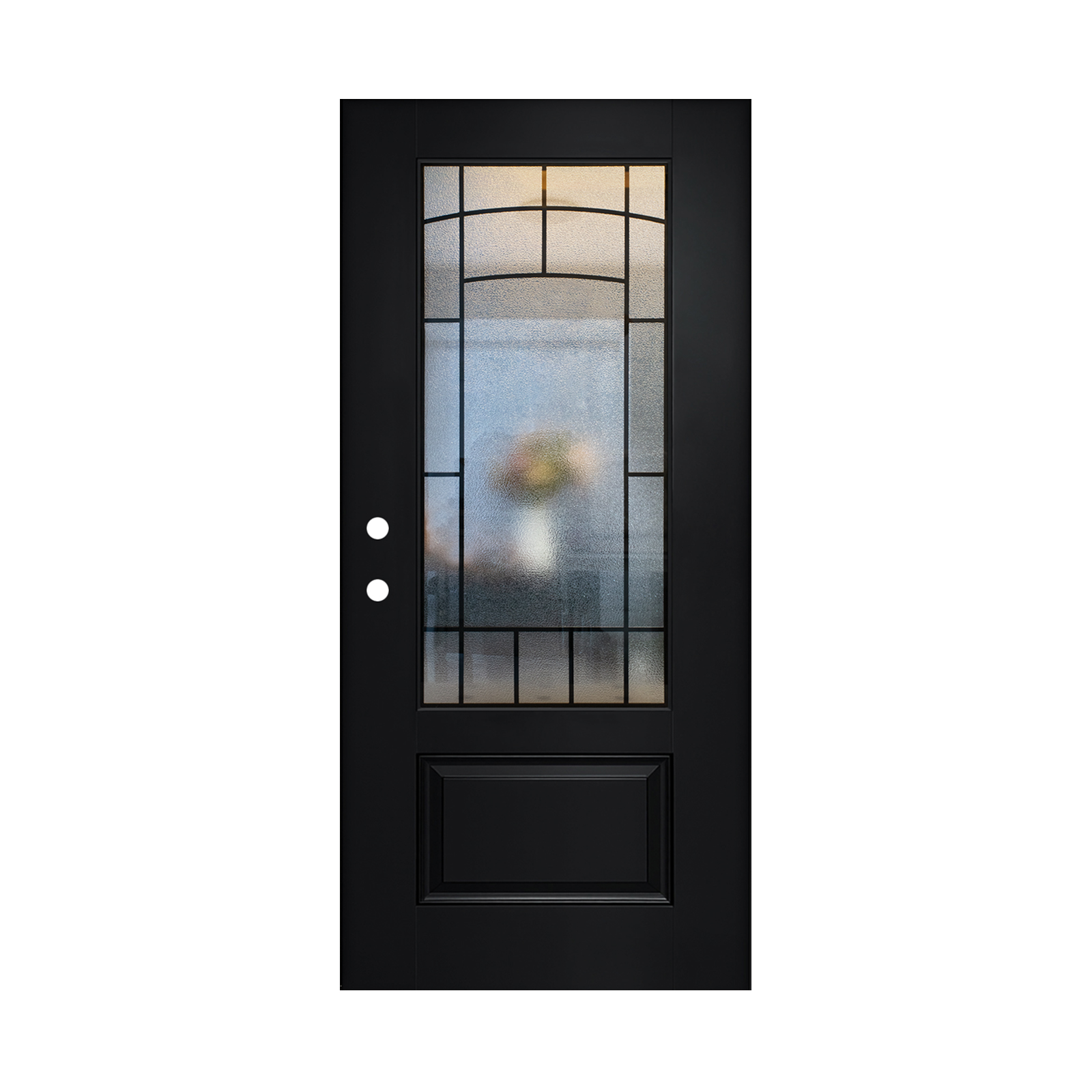 36 x 80 Brush FRP Door Slab,3/4 View Tempered Cloud-Pattern Glass - Classic Style for Home's Front Entrance, Right Hand Inswing, Black Fiber Reinforced Panel Door Slab