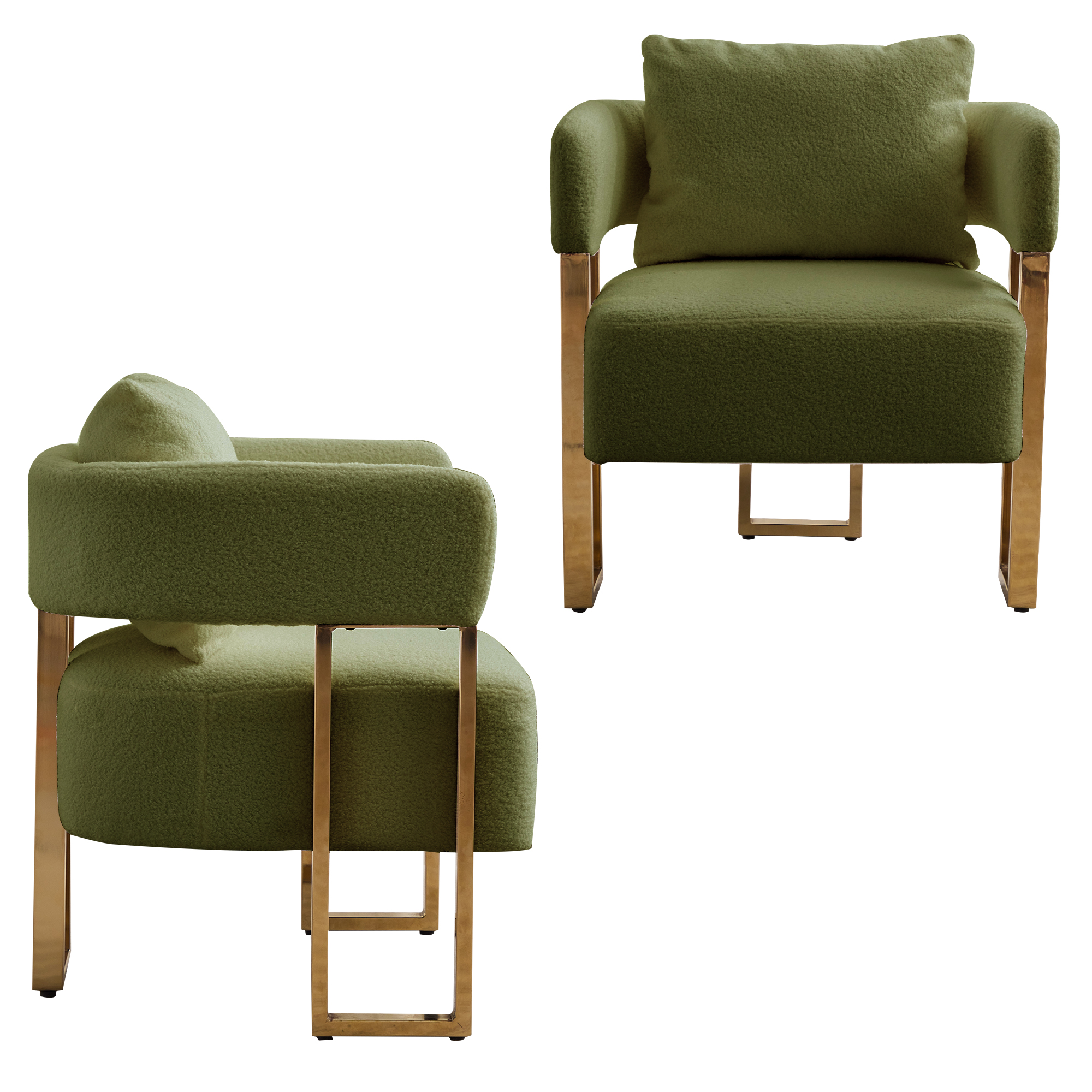 TS Modern decorative chair, living room side chair with gold metal legs, no wheels, suitable for dressing area, reception room, office,Teddy fleece upholstered metal foot sofa 2PC Green — foto 5