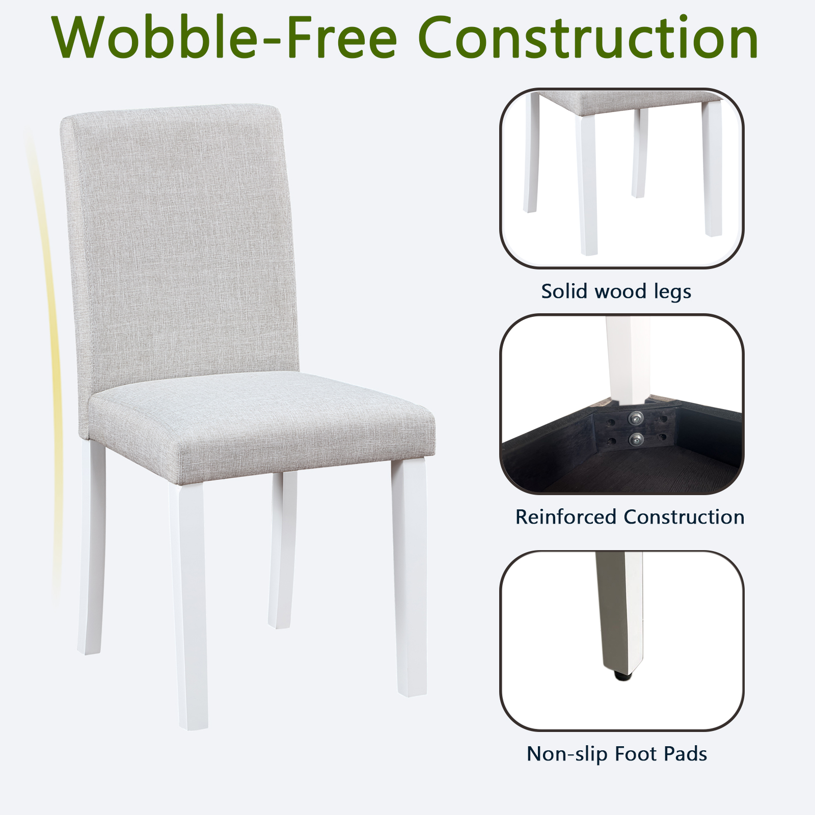 Dining Chairs Only, Dining Chairs set for 4, Kitchen Chair with Padded Seat, Side Chair for Dining Room, White & Gray 3
