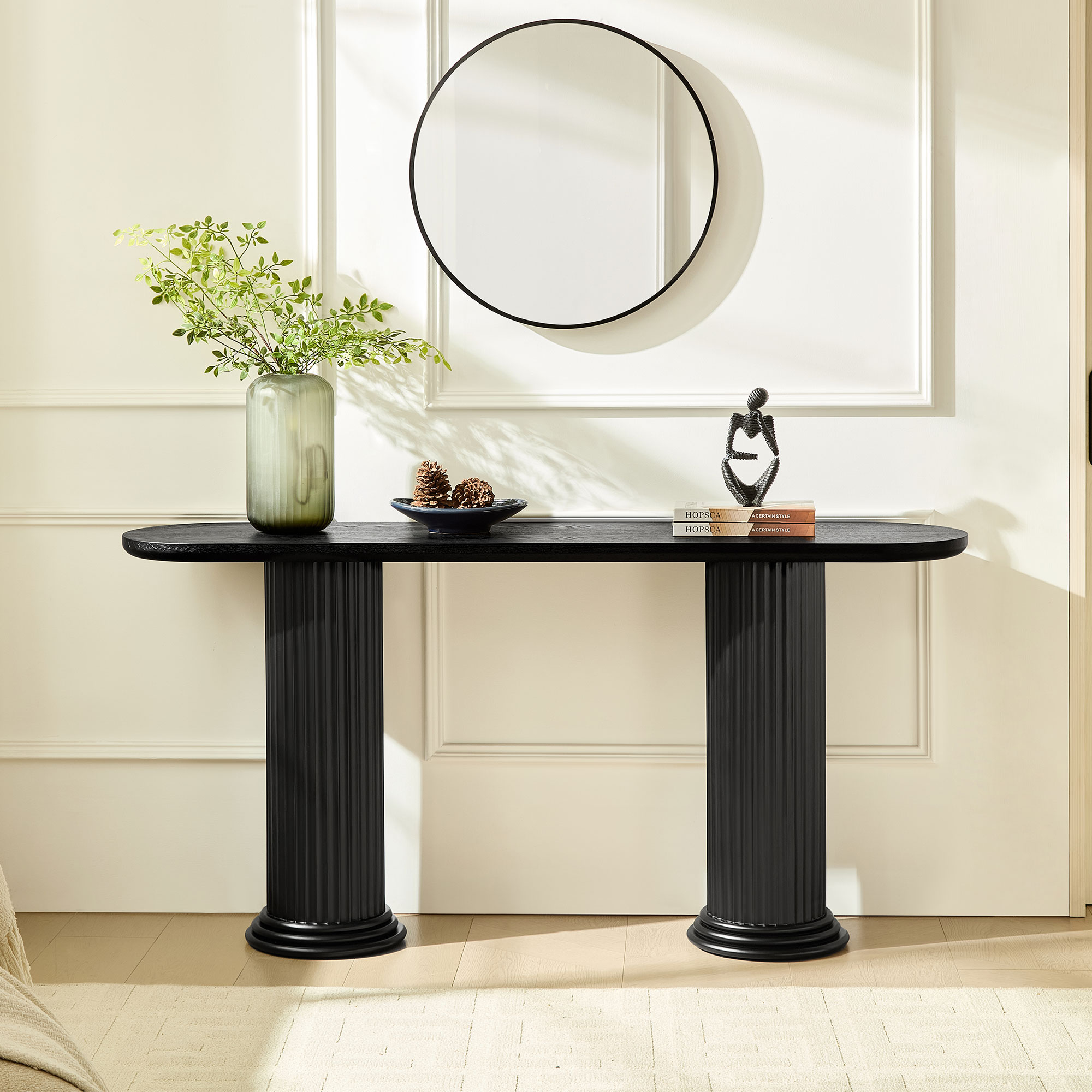 62.99 inch Modern Design Console Table with Roman-style Legs,MDF Entryway Table with Wood Venner for Living Room,Hallway