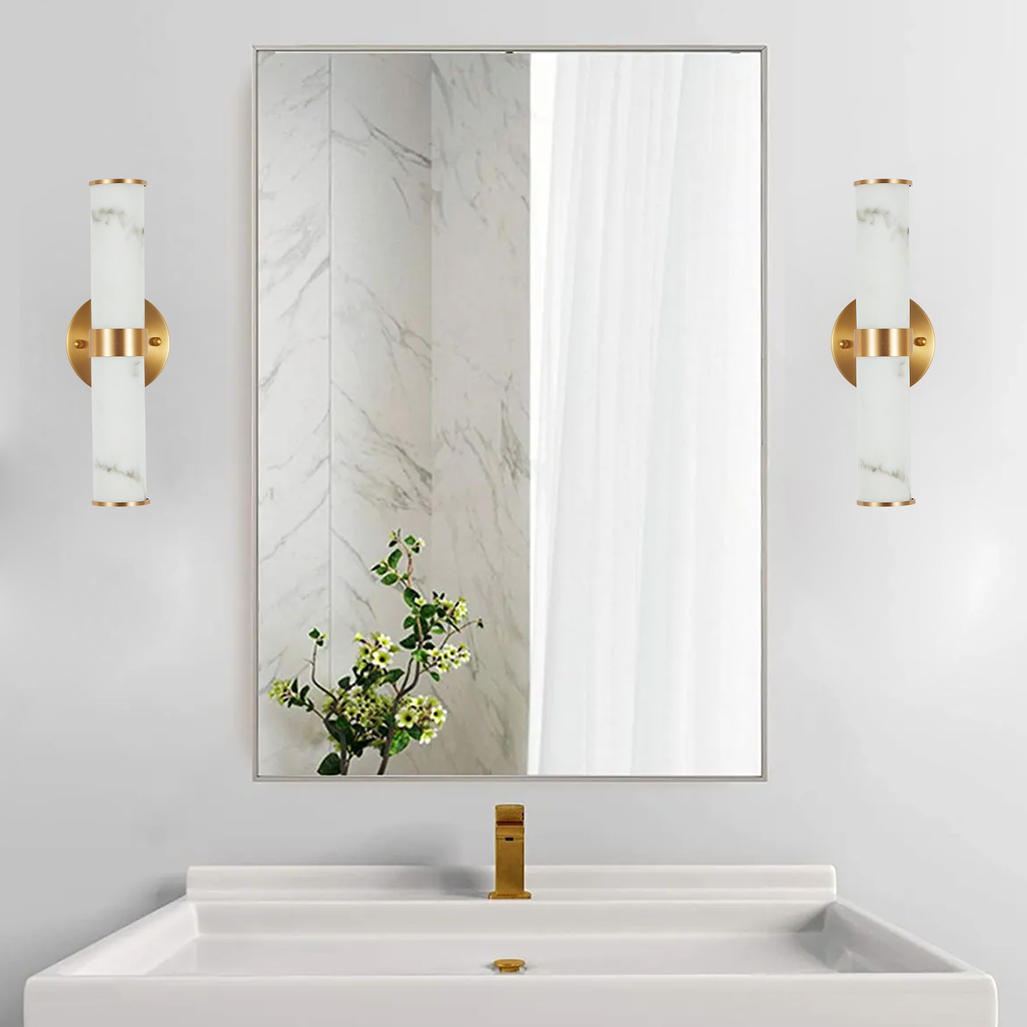Golden and Elegant Resin Wall Sconce,Set of 2,Modern Vertical Light Fixture for Bathrooms, Hallways, and Bedrooms (Only Inoor) — foto 4