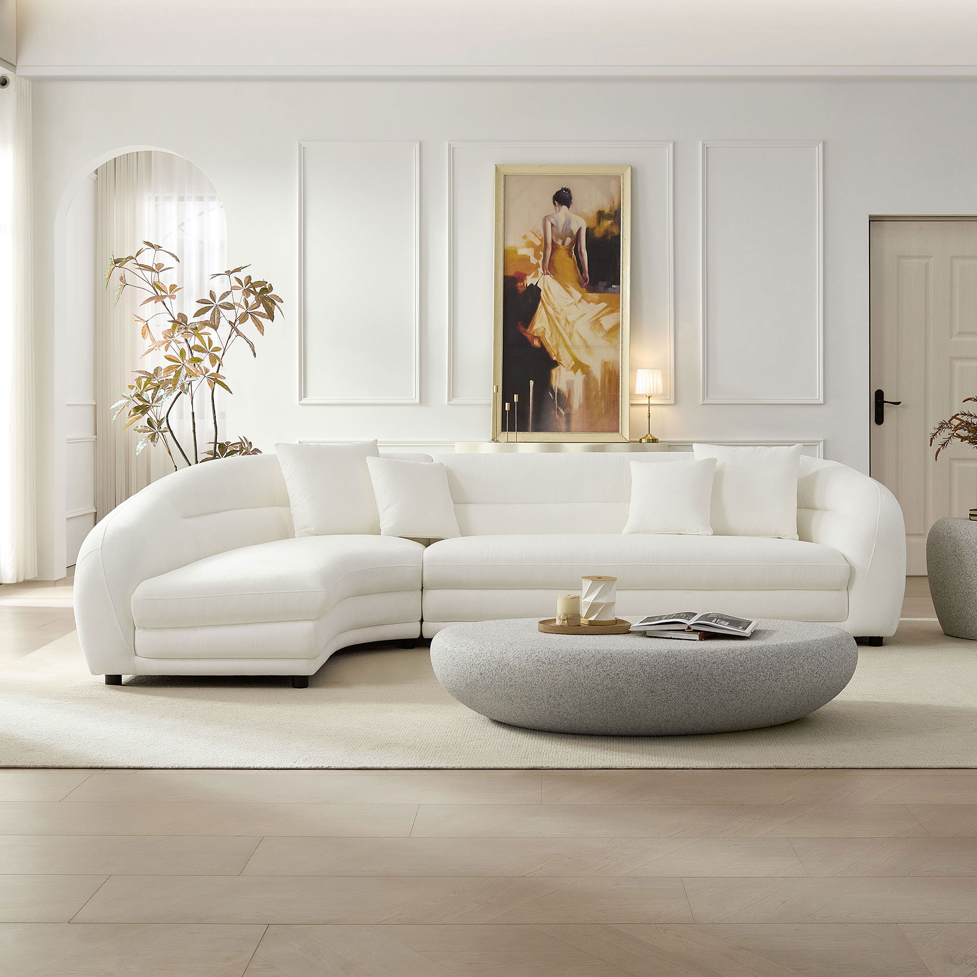 125.2 inch Mordern Curved L-Shaped Modular Sofa with Comfort Pillows,Upholstered Comfy Couch,Sectional Sofa for Living Room,Office