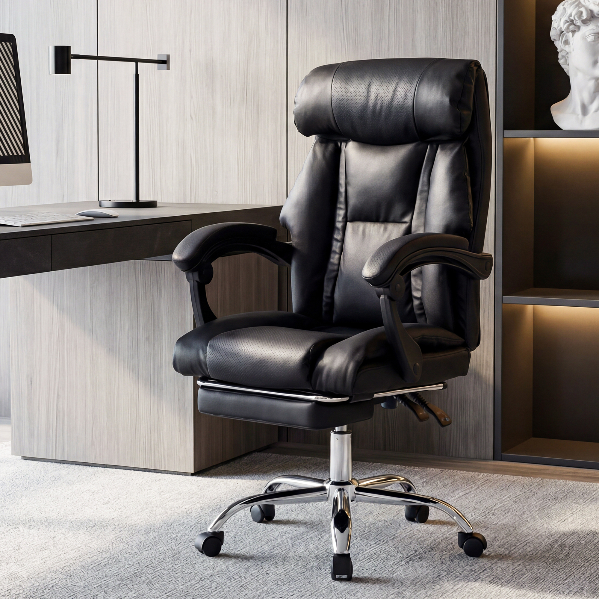 Office Chair Adjustable Height Executive Desk Chair with Foot Rest Comfortable Computer Chair High Back Reclining Gaming Chair Durable Leather Rolling Work Swivel Chairs — foto 5