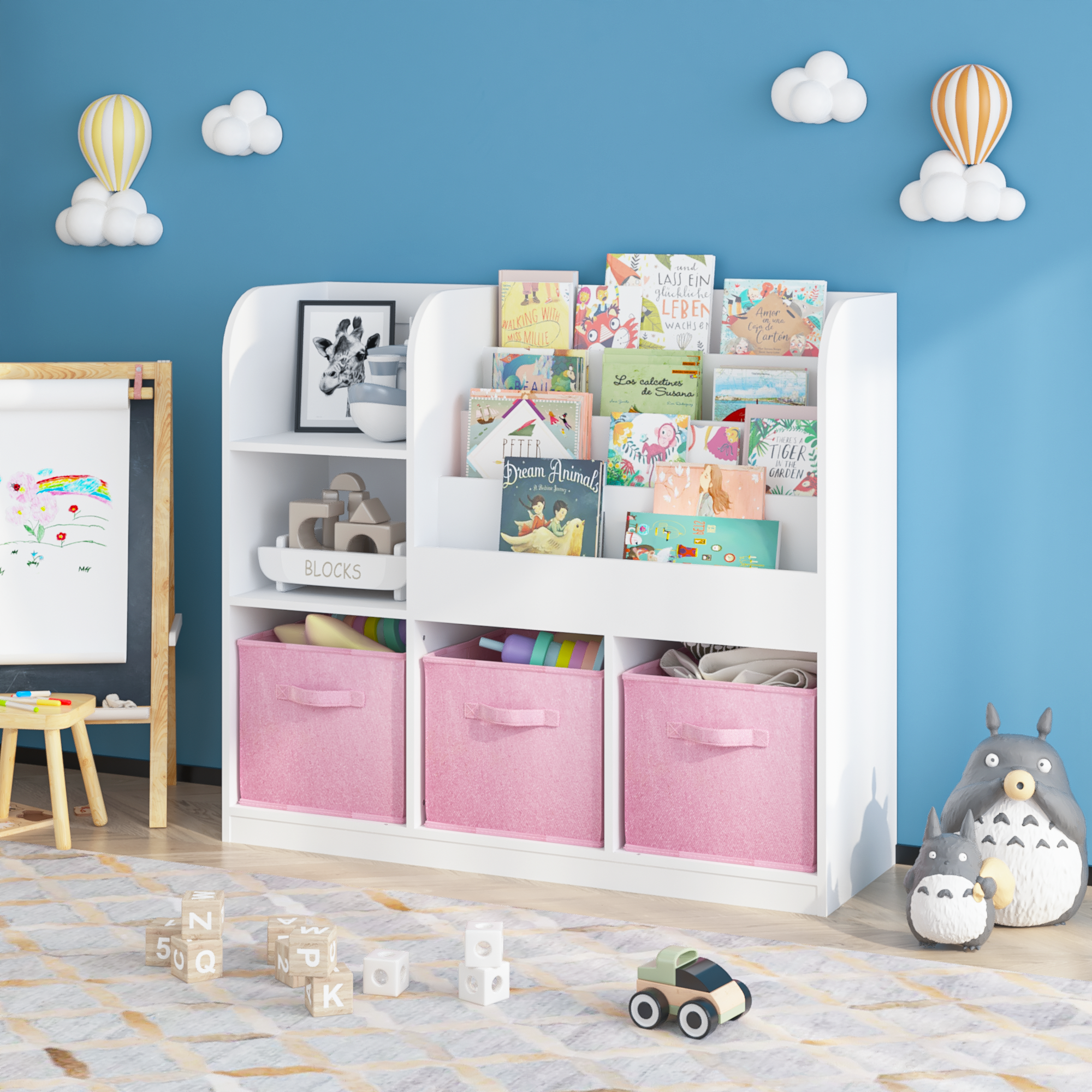 Kids Bookcase and Bookshelf, Multifunctional Bookcase with 3 Collapsible Fabric Drawers, Bookcase Display Stand, Toy Storage Organizer for Bedroom, Playroom, Hallway (White/Pink) — foto 6